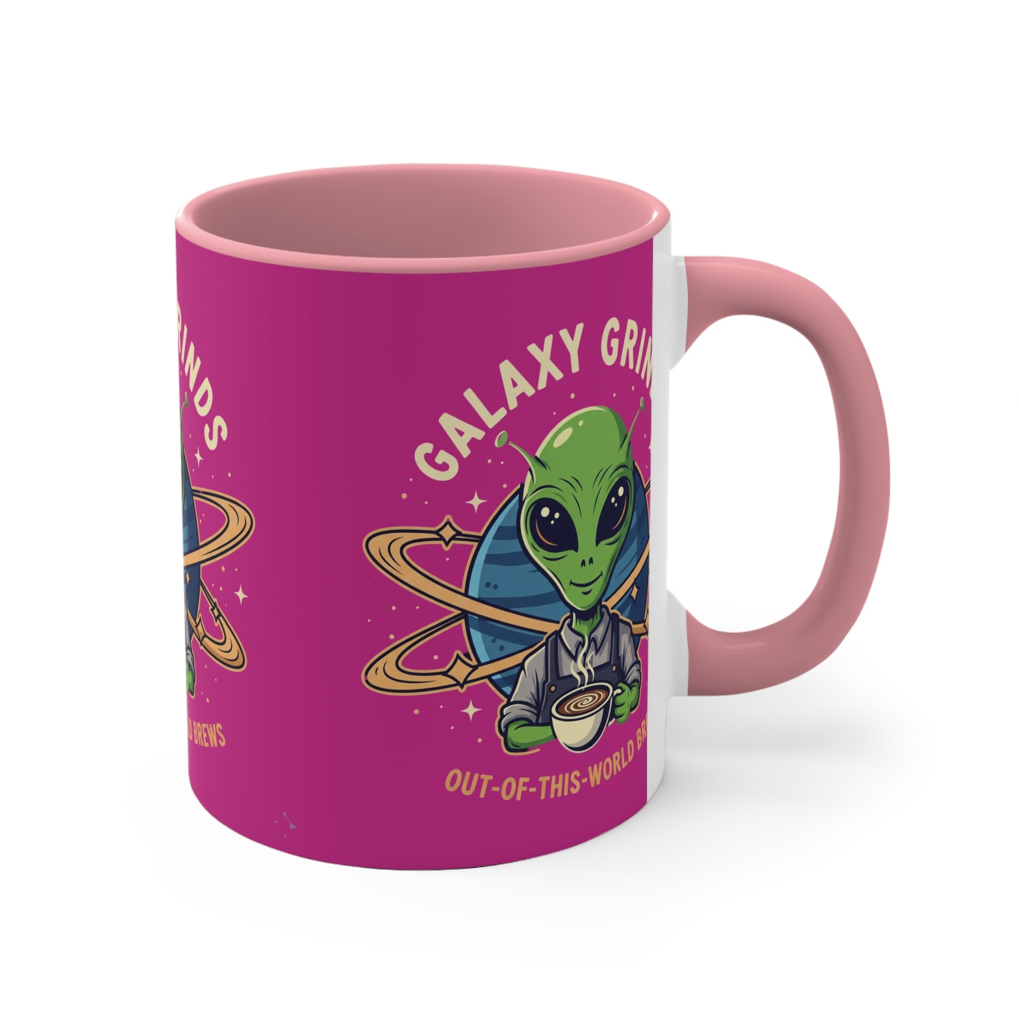 Galaxy Grinds Coffee Mug — Alien 'Out-of-This-World Brews' 11oz Accent Mug Printify