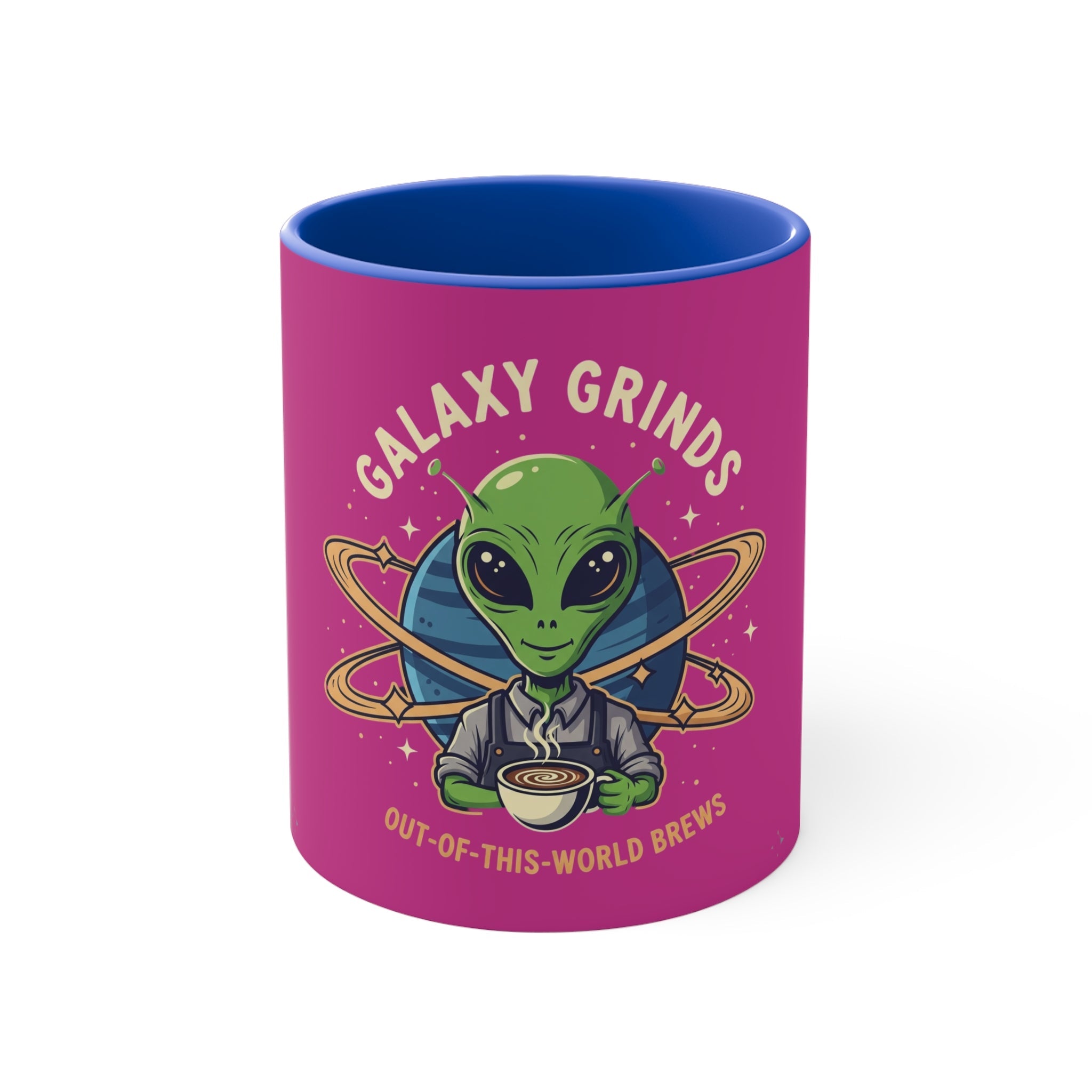 Galaxy Grinds Coffee Mug — Alien 'Out-of-This-World Brews' 11oz Accent Mug Printify
