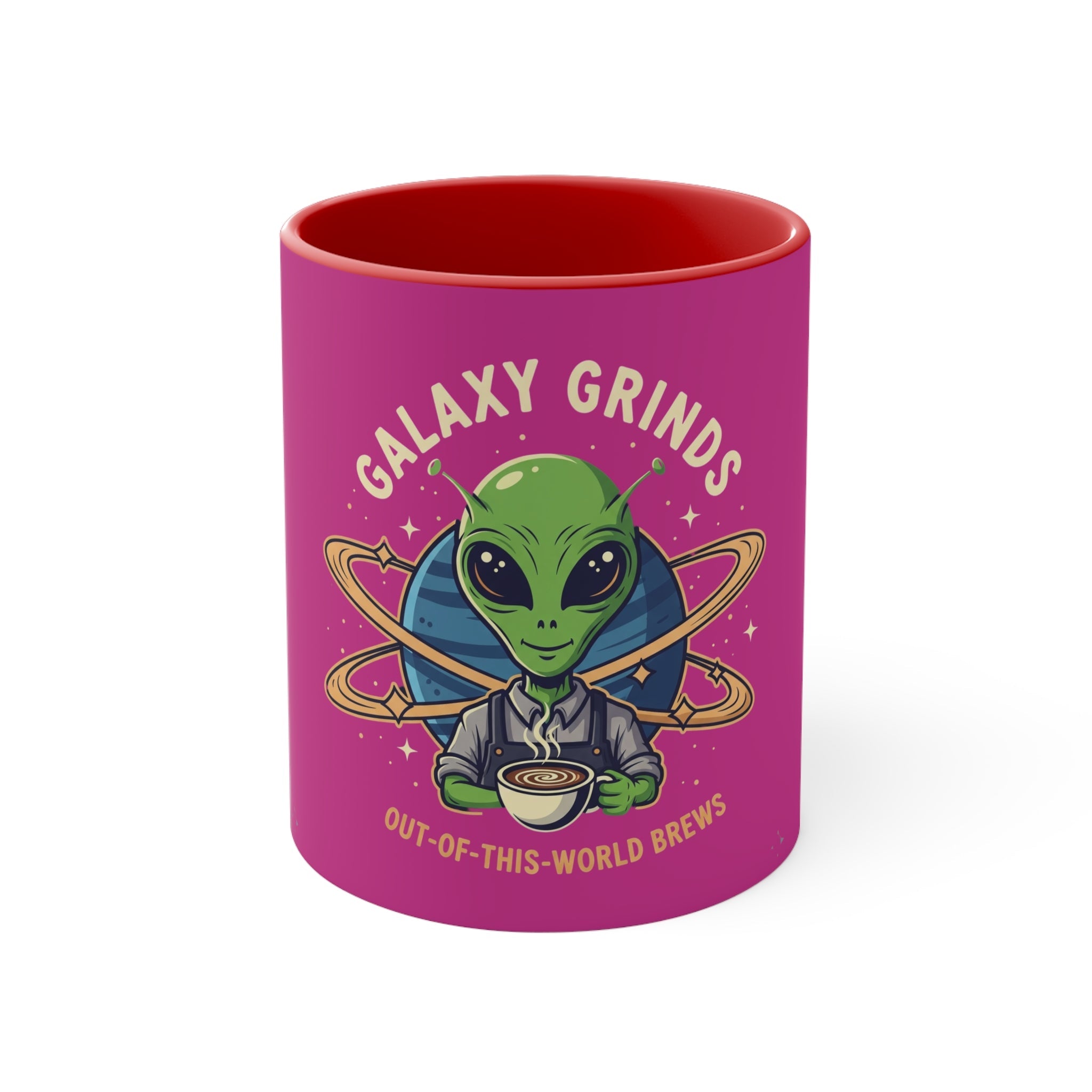 Galaxy Grinds Coffee Mug — Alien 'Out-of-This-World Brews' 11oz Accent Mug Printify