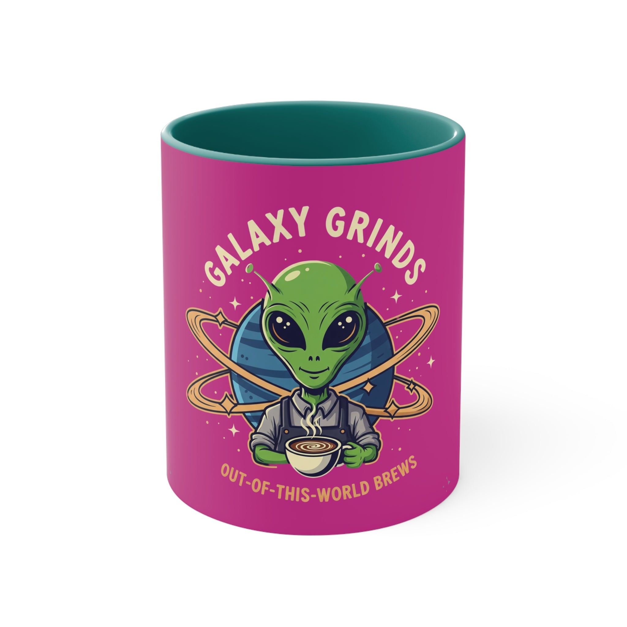Galaxy Grinds Coffee Mug — Alien 'Out-of-This-World Brews' 11oz Accent Mug Printify