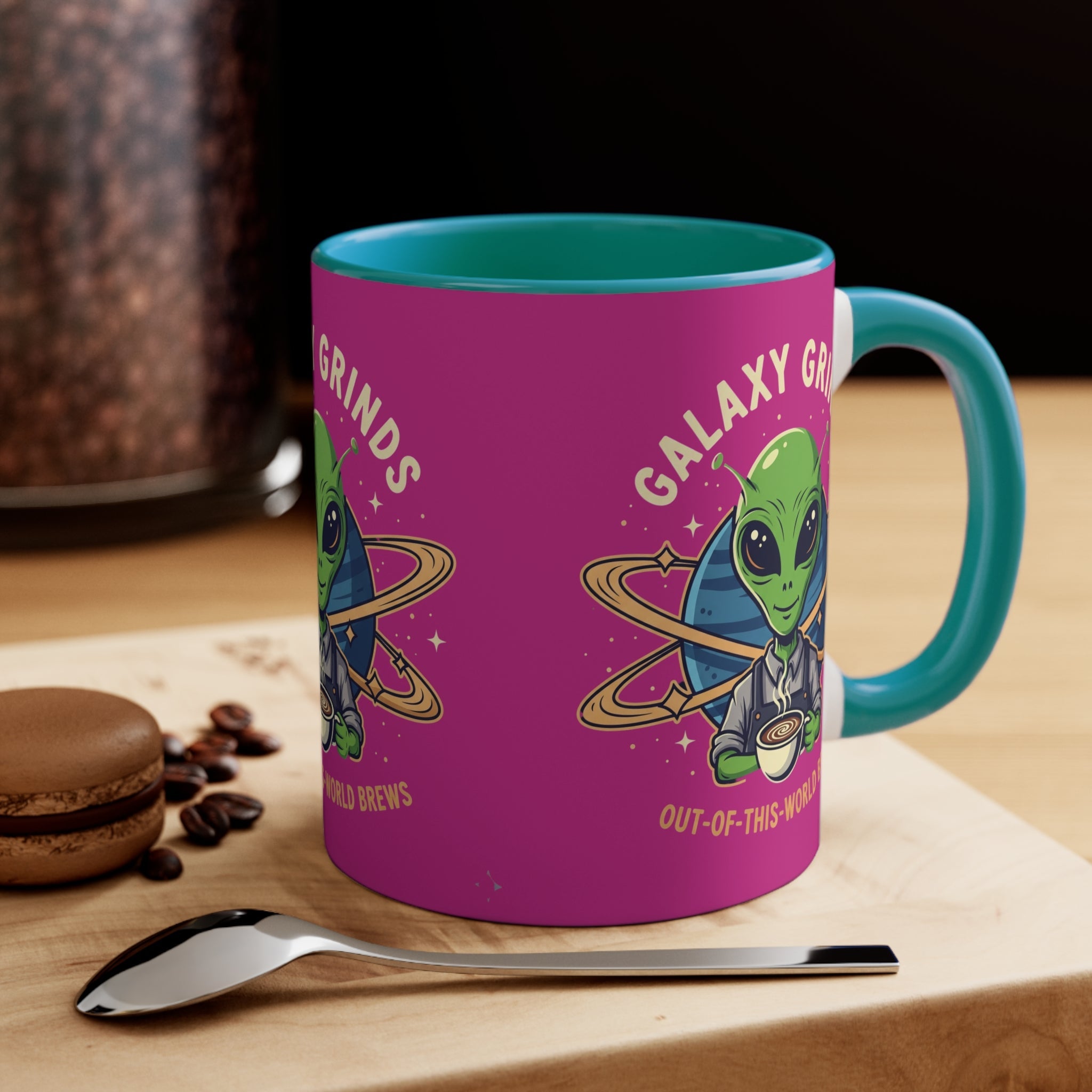 Galaxy Grinds Coffee Mug — Alien 'Out-of-This-World Brews' 11oz Accent Mug Printify