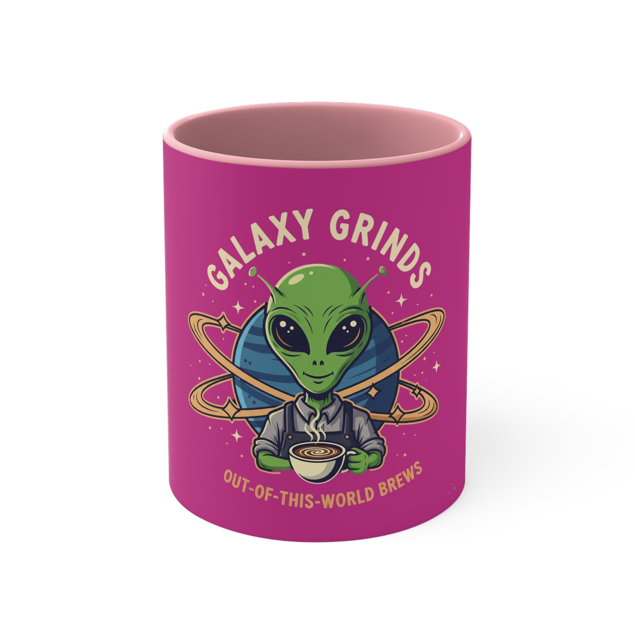 Galaxy Grinds Coffee Mug — Alien 'Out-of-This-World Brews' 11oz Accent Mug Printify