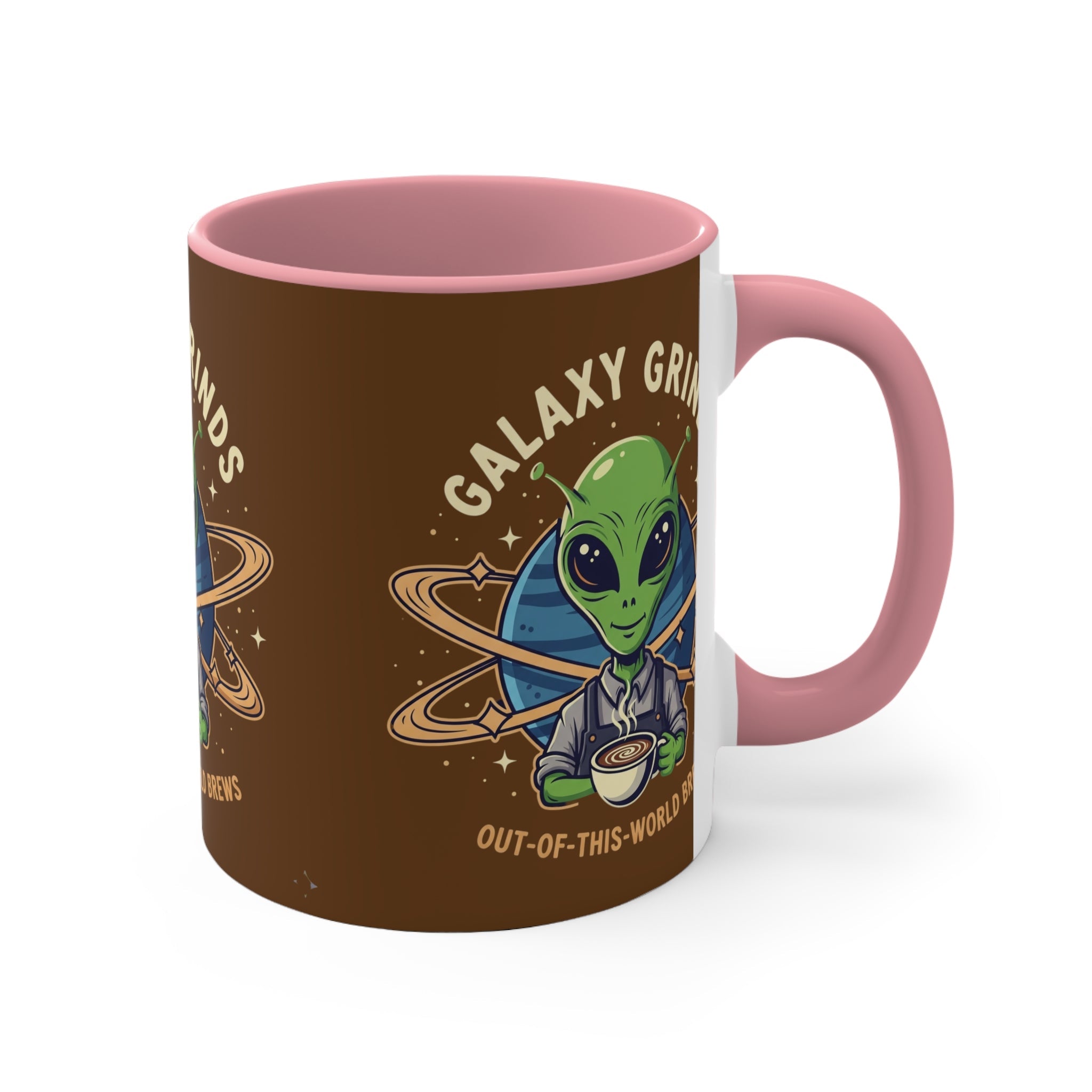 Galaxy Grinds Alien Coffee Mug – “Out Of This World Brews” 11oz Accent Mug Printify
