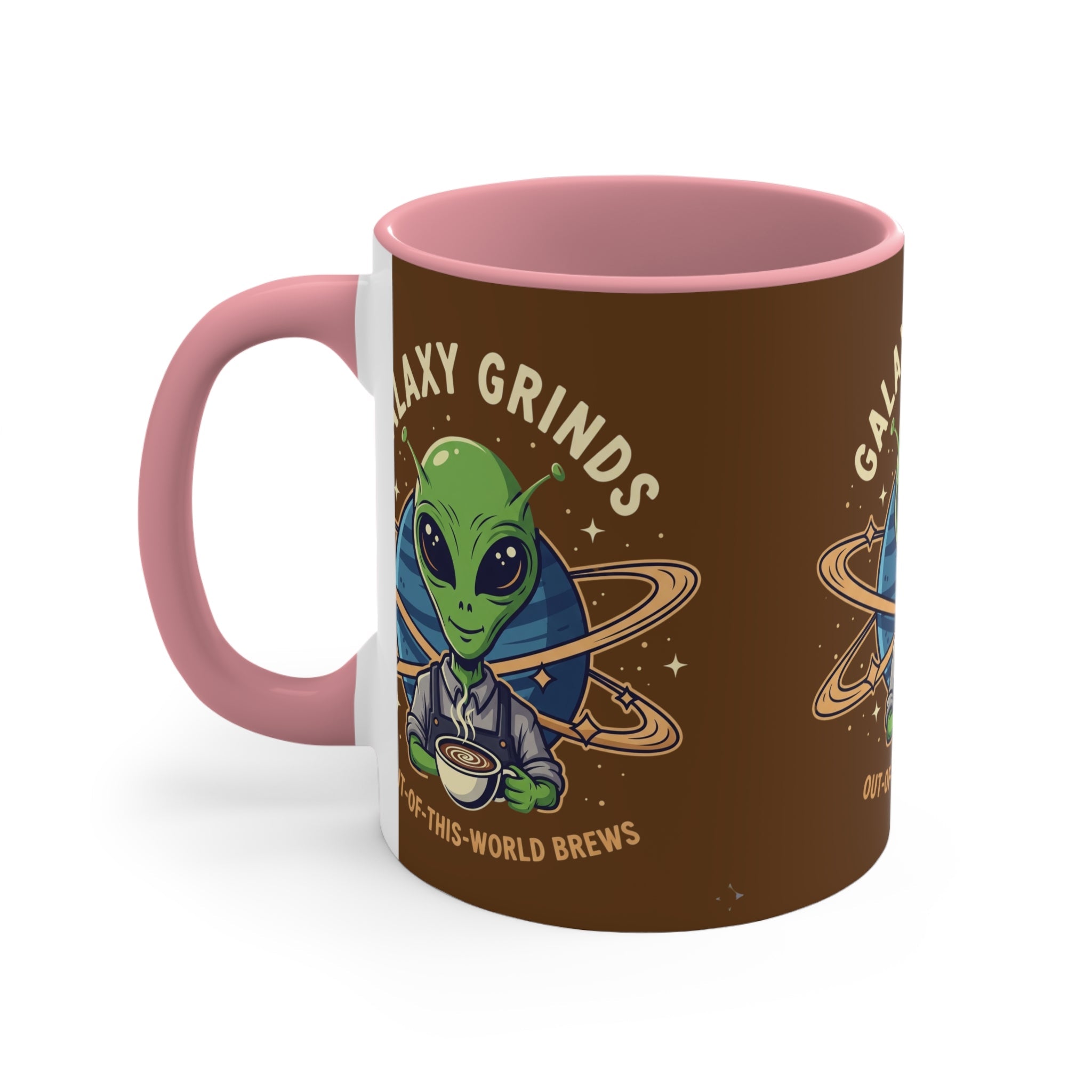 Galaxy Grinds Alien Coffee Mug – “Out Of This World Brews” 11oz Accent Mug Printify