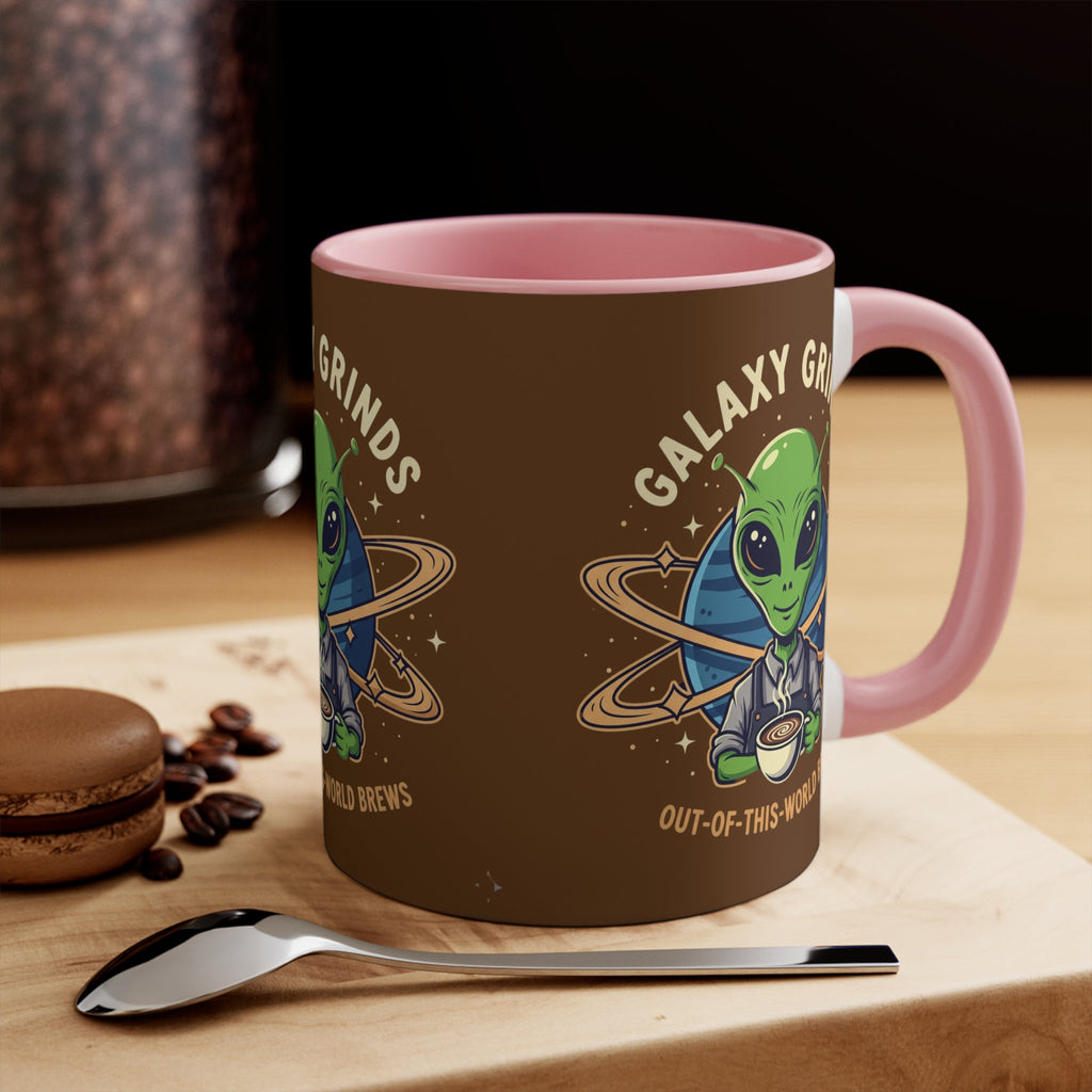 Galaxy Grinds Alien Coffee Mug – “Out Of This World Brews” 11oz Accent Mug Printify