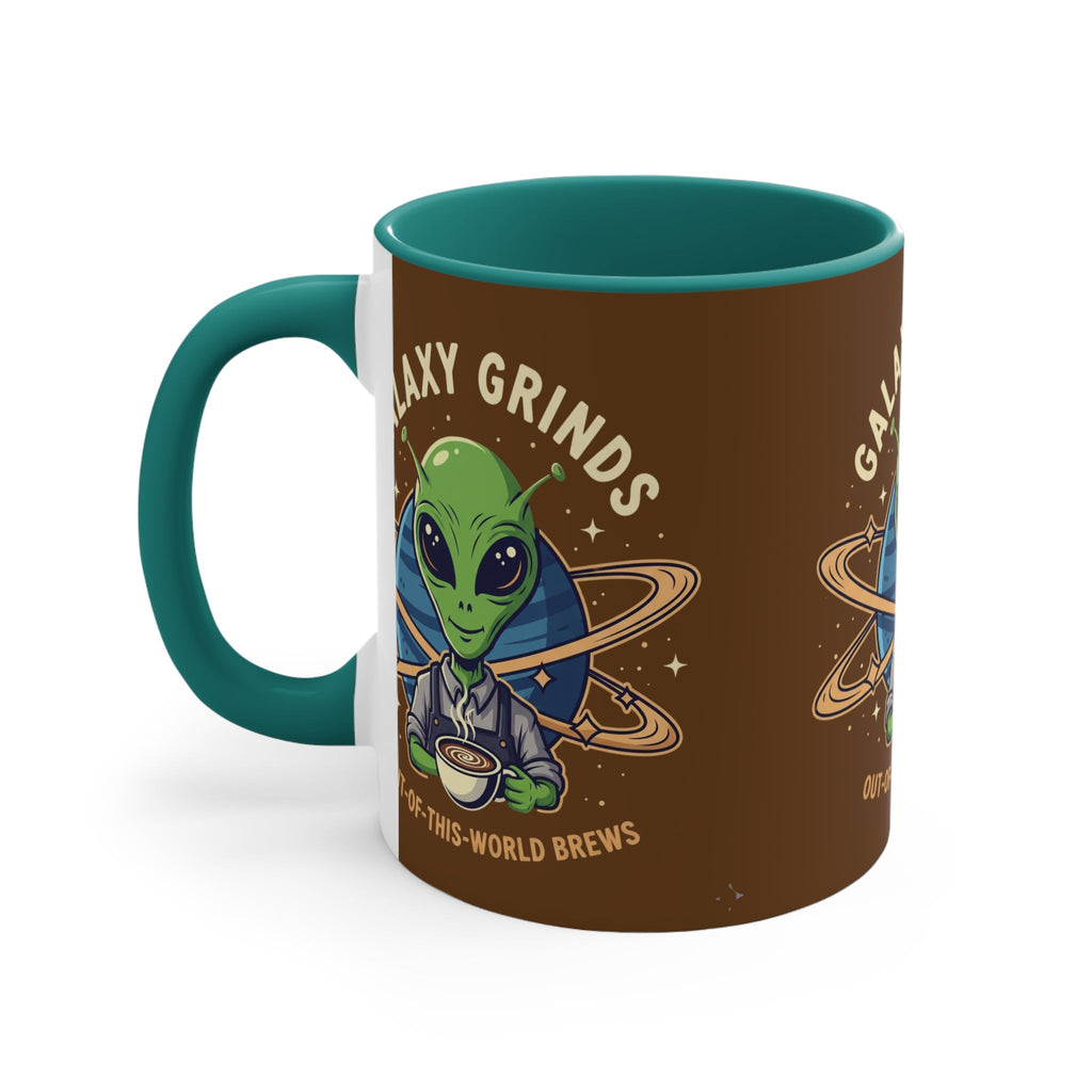 Galaxy Grinds Alien Coffee Mug – “Out Of This World Brews” 11oz Accent Mug Printify