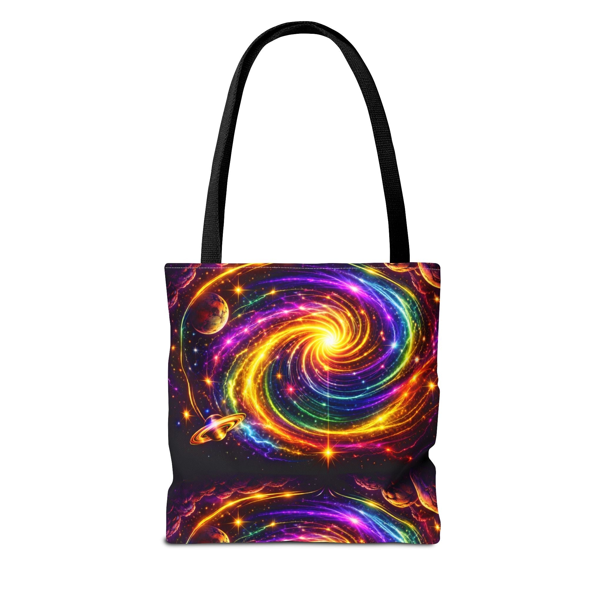 Galaxy Swirl Tote Bag — Vibrant Rainbow Space Spiral All-Over Print Printify