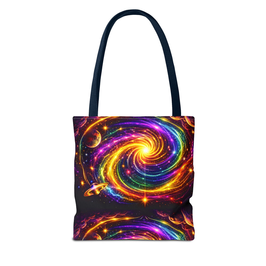 Galaxy Swirl Tote Bag — Vibrant Rainbow Space Spiral All-Over Print Printify