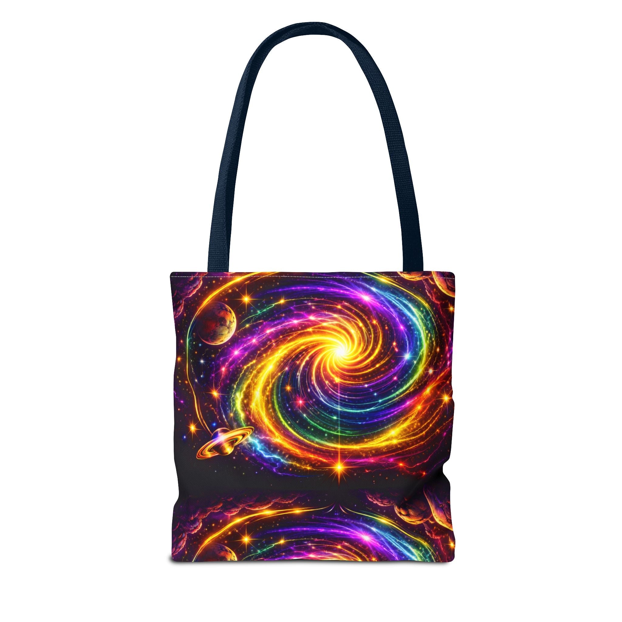 Galaxy Swirl Tote Bag — Vibrant Rainbow Space Spiral All-Over Print Printify