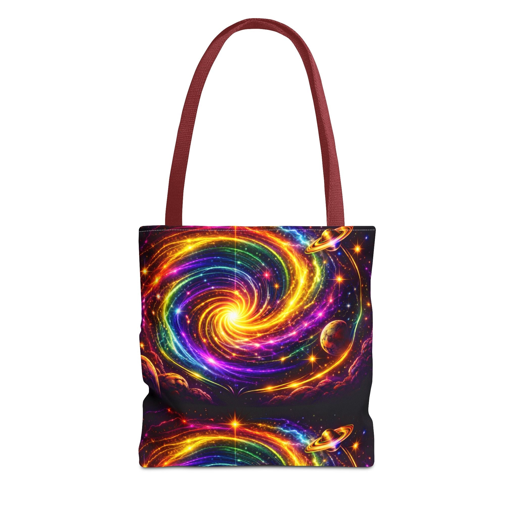 Galaxy Swirl Tote Bag — Vibrant Rainbow Space Spiral All-Over Print Printify