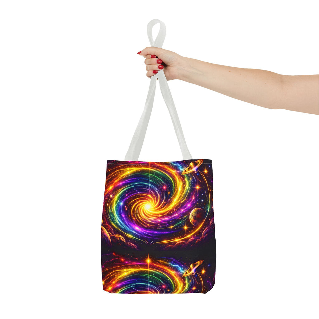 Galaxy Swirl Tote Bag — Vibrant Rainbow Space Spiral All-Over Print Printify