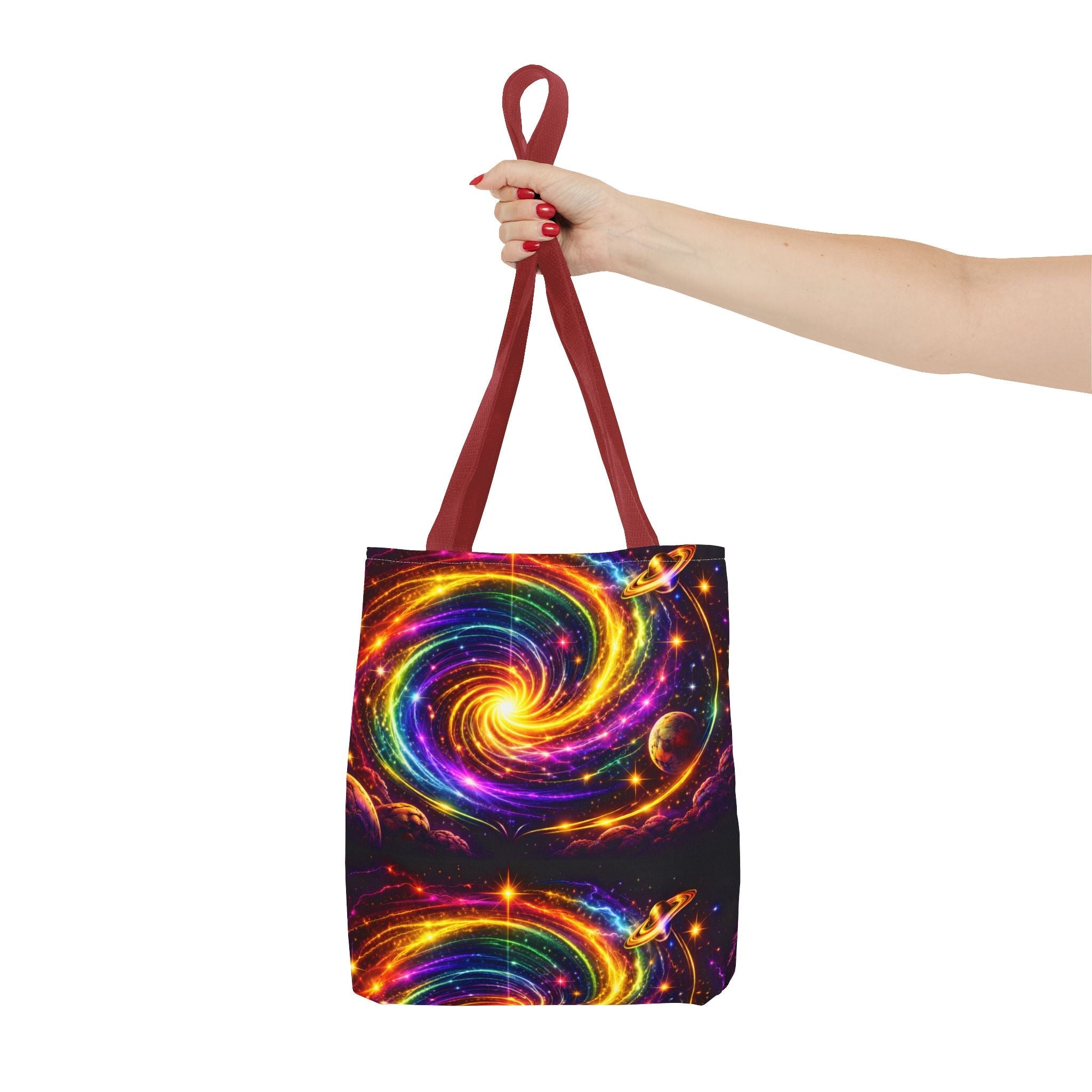 Galaxy Swirl Tote Bag — Vibrant Rainbow Space Spiral All-Over Print Printify