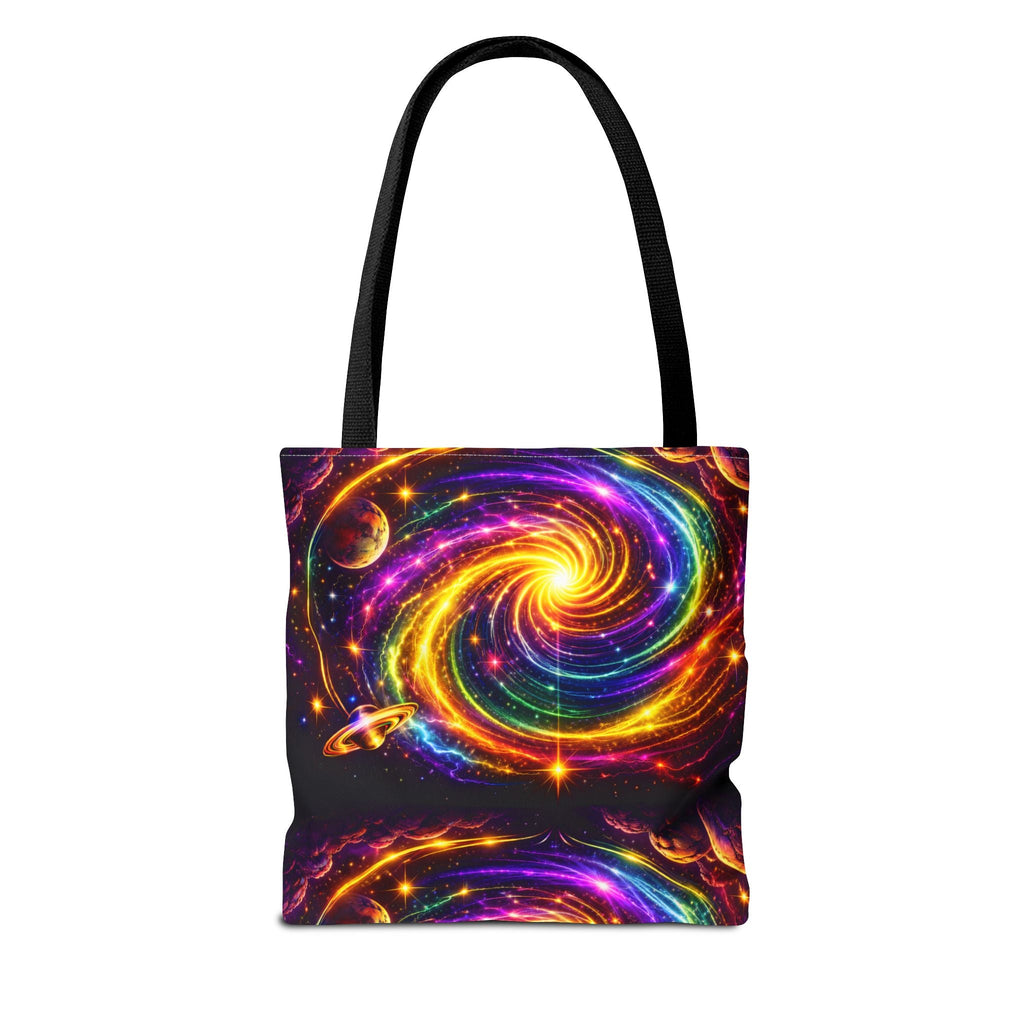Galaxy Swirl Tote Bag — Vibrant Rainbow Space Spiral All-Over Print Printify