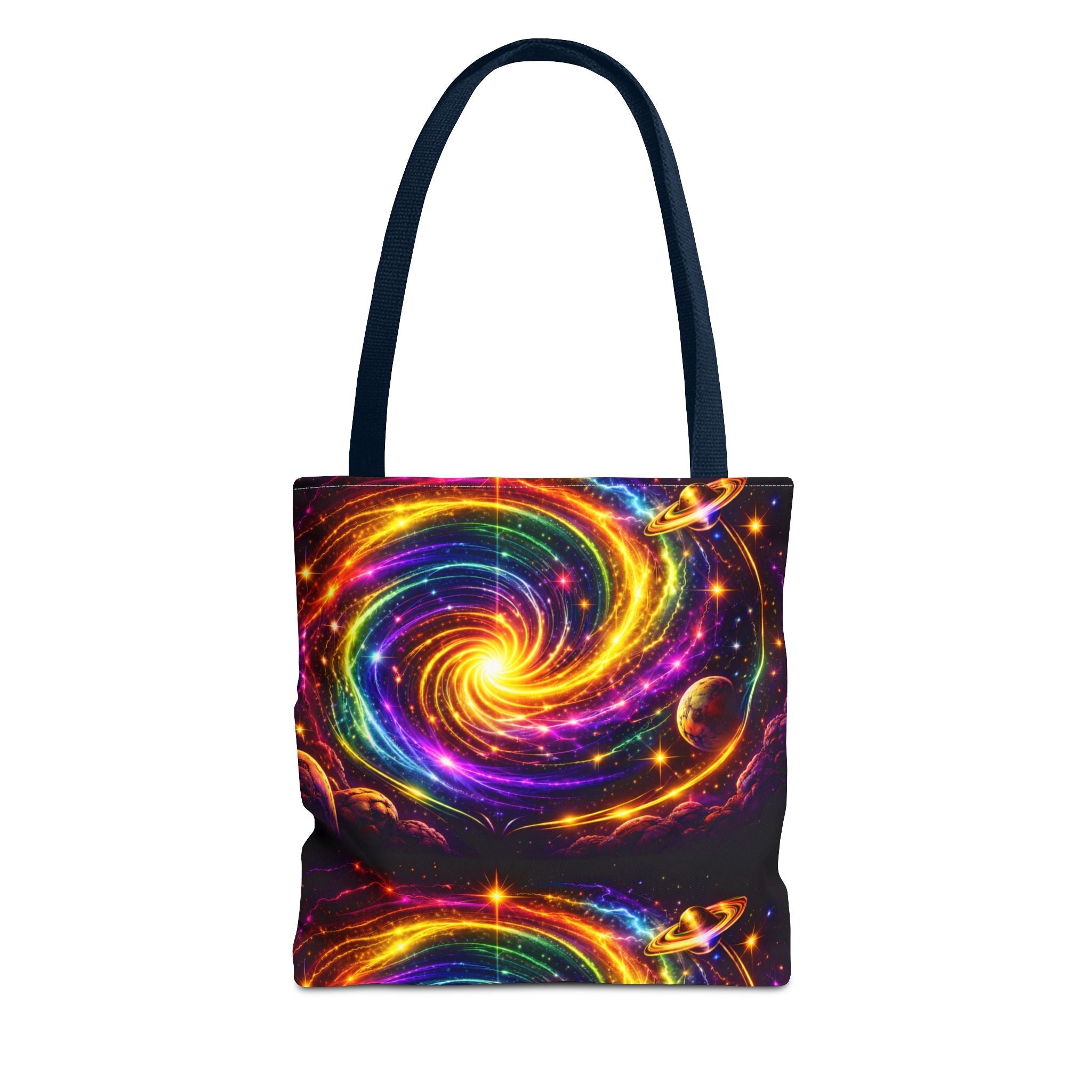 Galaxy Swirl Tote Bag — Vibrant Rainbow Space Spiral All-Over Print Printify
