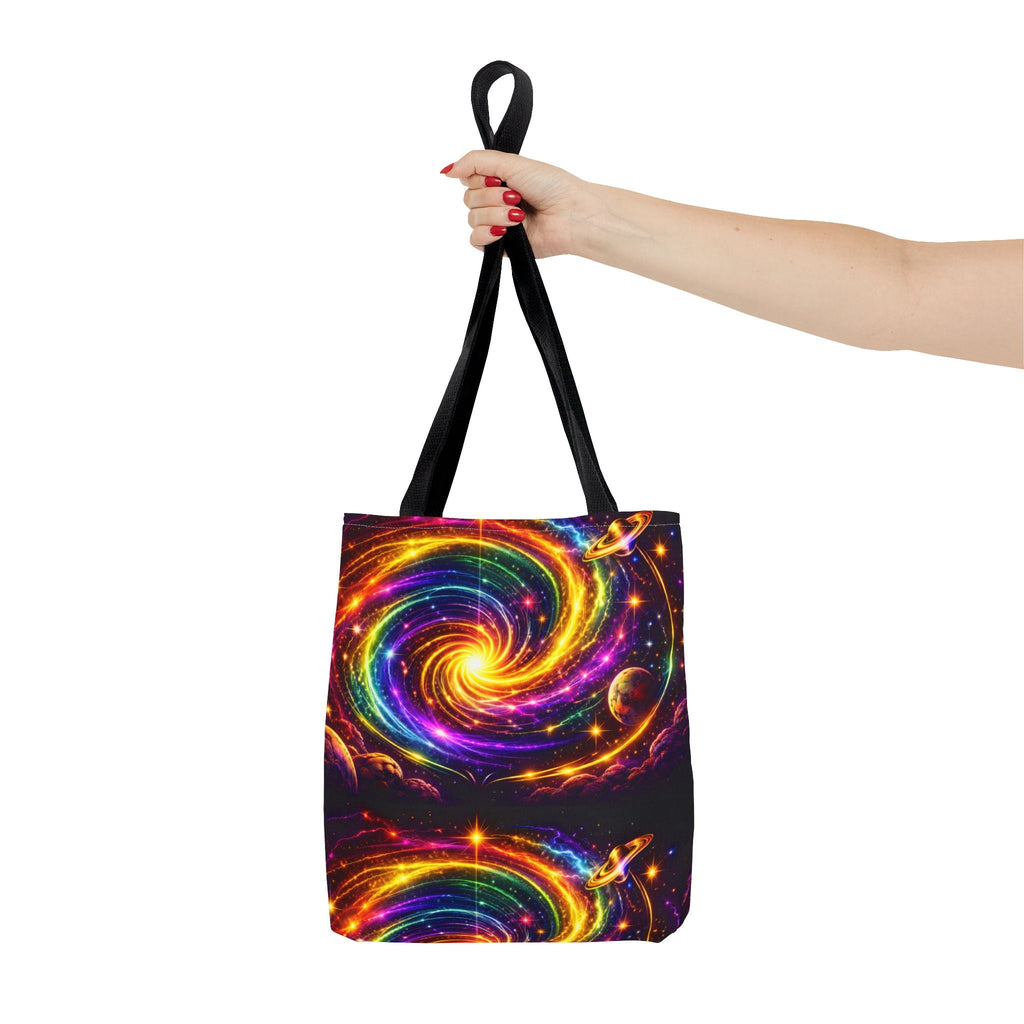 Galaxy Swirl Tote Bag — Vibrant Rainbow Space Spiral All-Over Print Printify