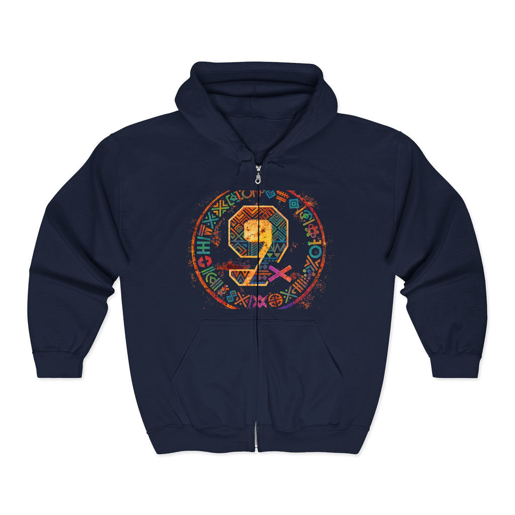 Gold Number 9 Zip Hoodie — Minimalist Lucky 9 Anniversary Sweatshirt Printify
