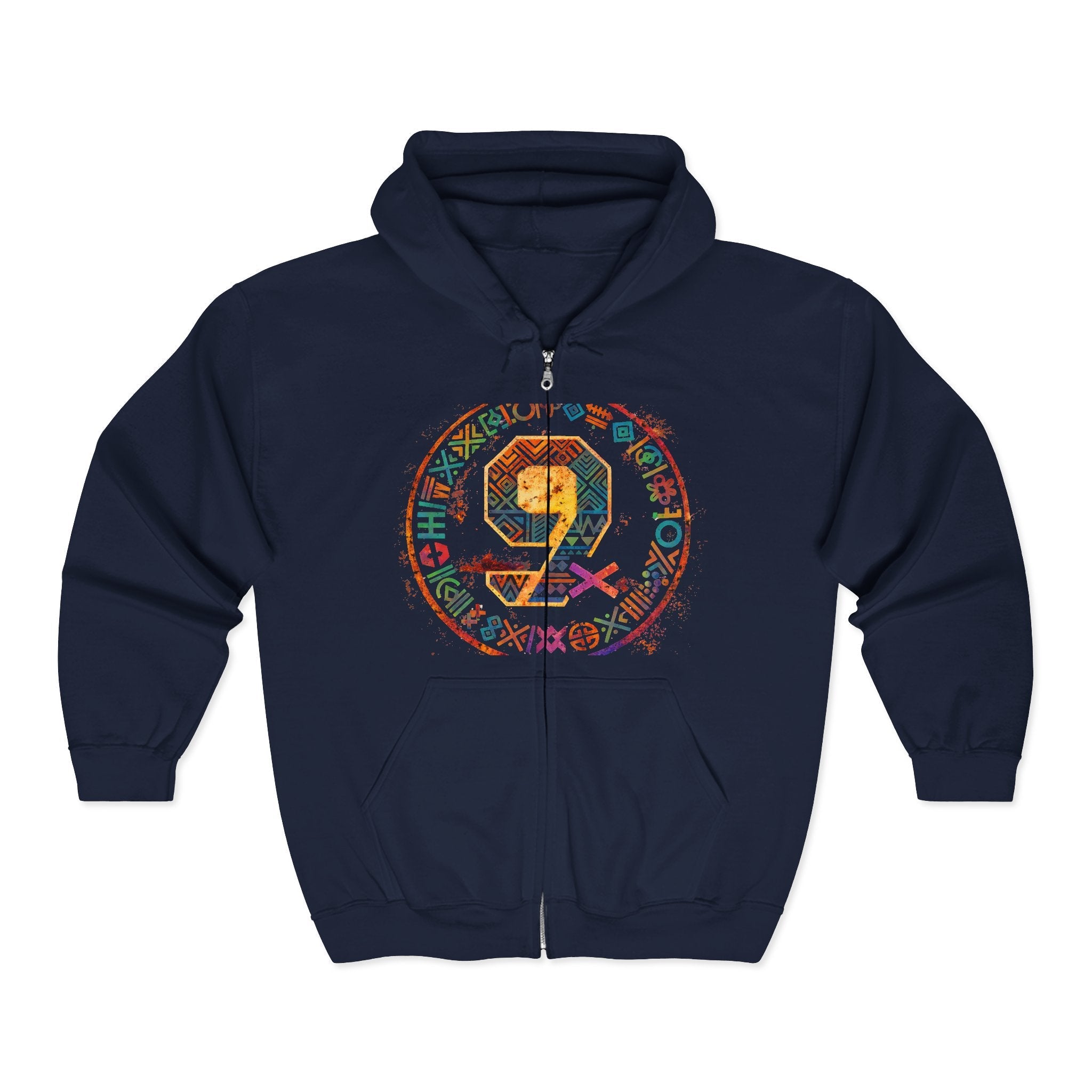 Gold Number 9 Zip Hoodie — Minimalist Lucky 9 Anniversary Sweatshirt Printify