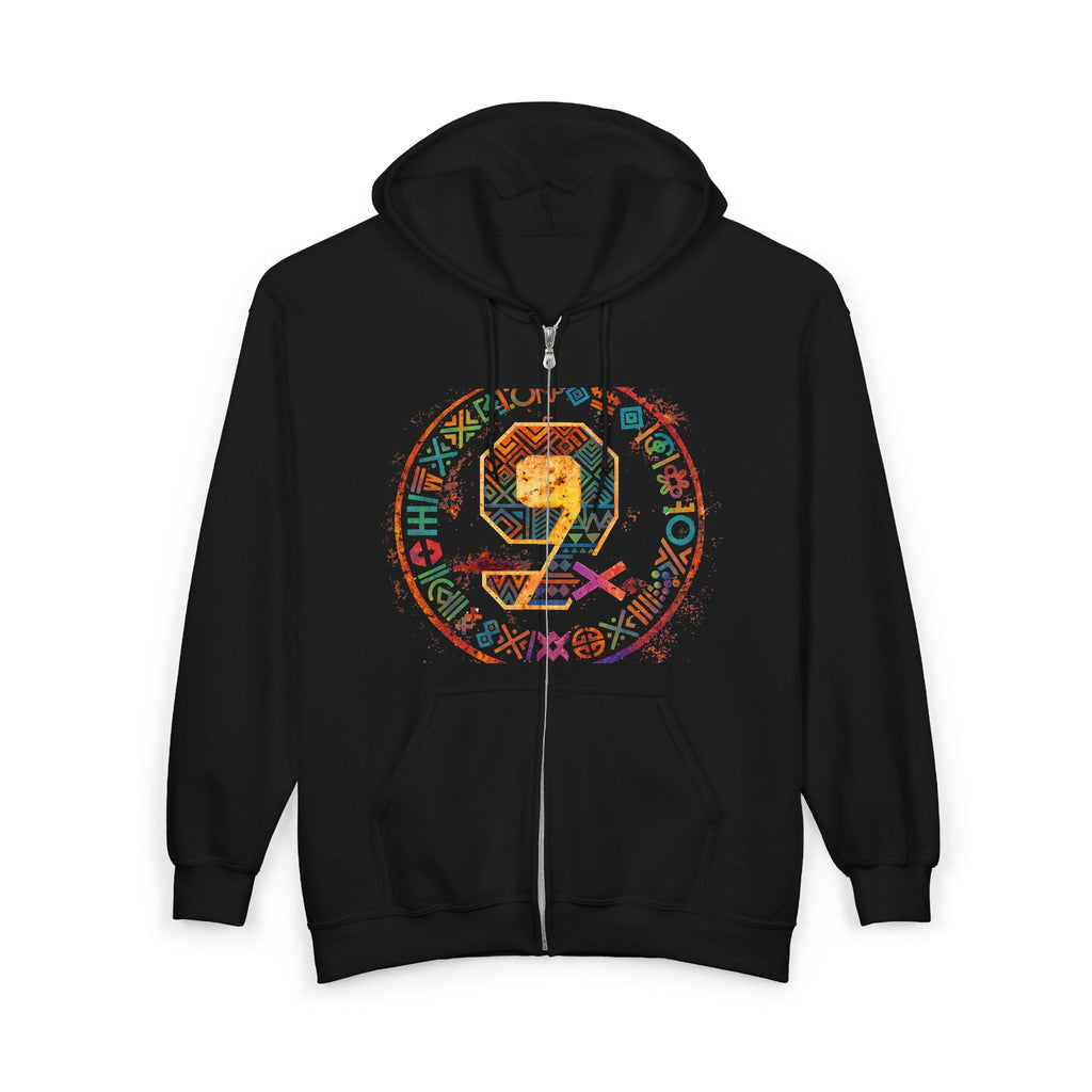 Gold Number 9 Zip Hoodie — Minimalist Lucky 9 Anniversary Sweatshirt Printify