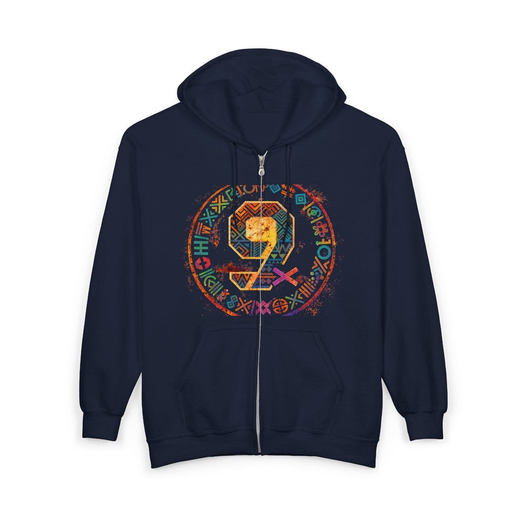 Gold Number 9 Zip Hoodie — Minimalist Lucky 9 Anniversary Sweatshirt Printify