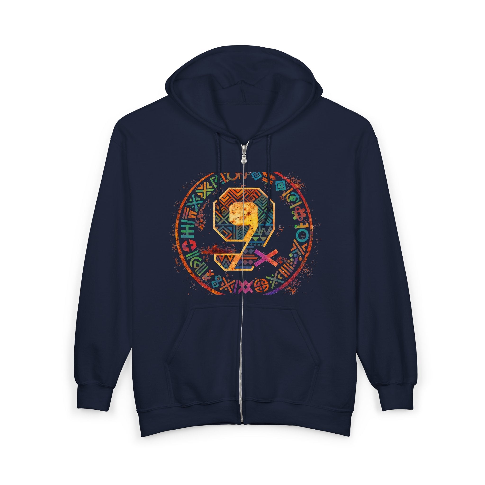 Gold Number 9 Zip Hoodie — Minimalist Lucky 9 Anniversary Sweatshirt Printify