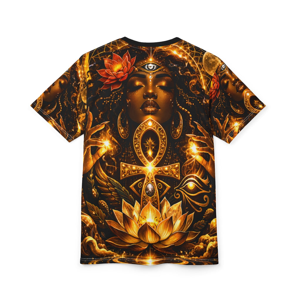 Golden Ankh Goddess AOP Tee | Sacred Feminine Unisex Cut & Sew Tee