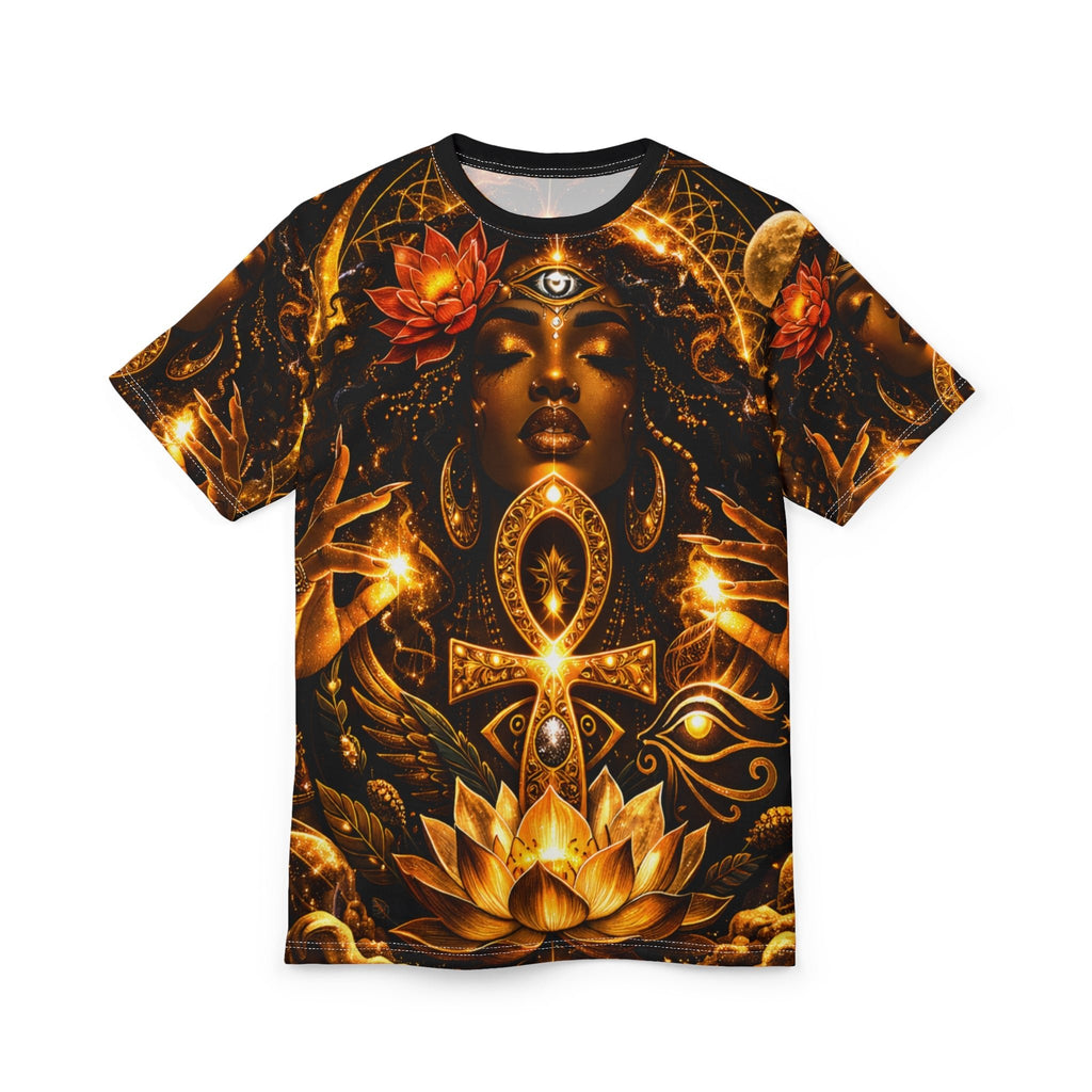 Golden Ankh Goddess AOP Tee | Sacred Feminine Unisex Cut & Sew Tee