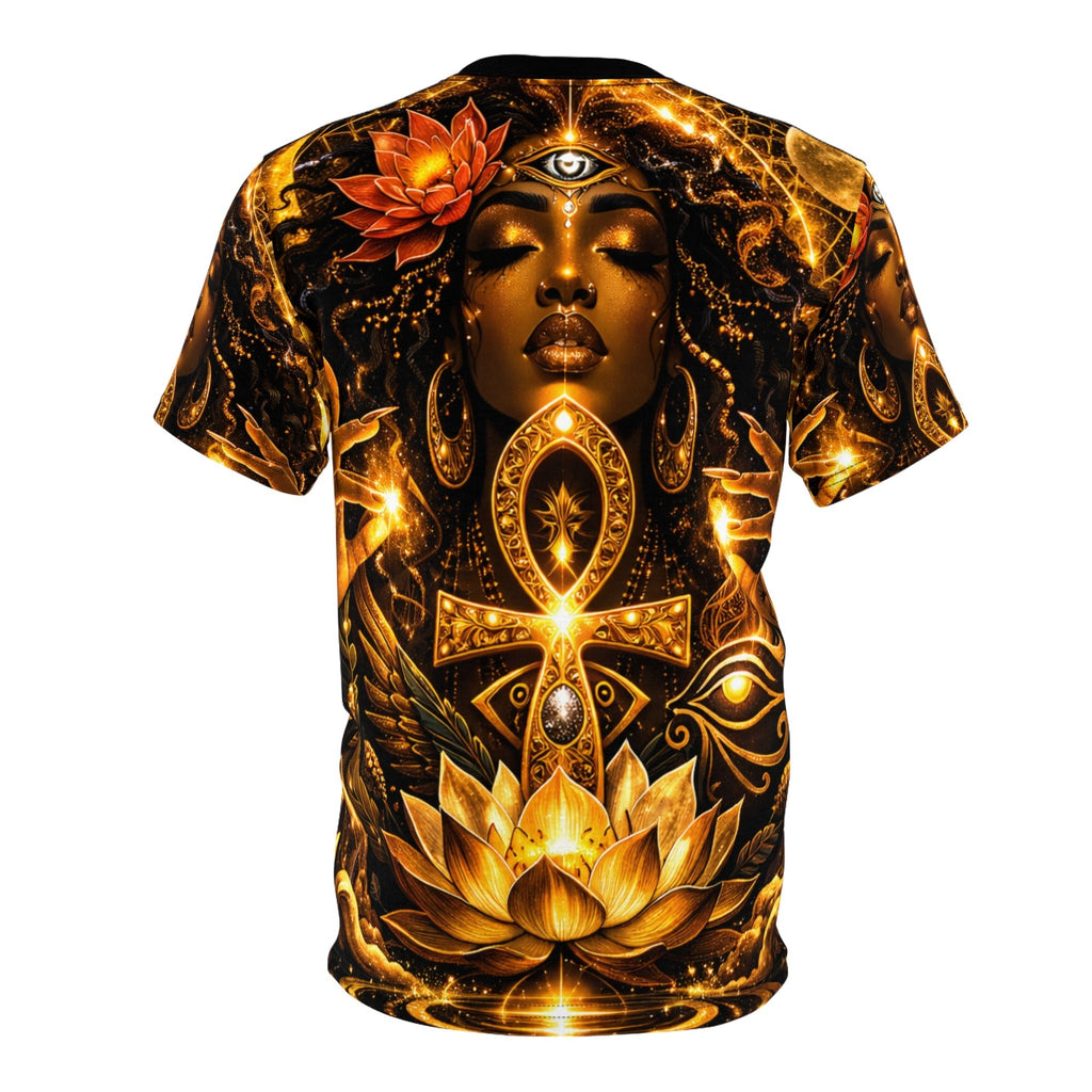 Golden Ankh Goddess AOP Tee | Sacred Feminine Unisex Cut & Sew Tee