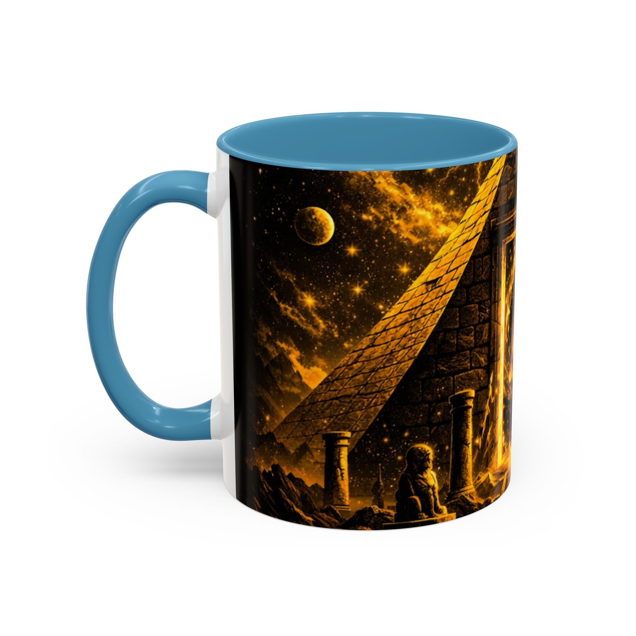 Golden Portal Coffee Mug — Mystical Spiral Galaxy Pyramid Design (11/15 oz) Printify