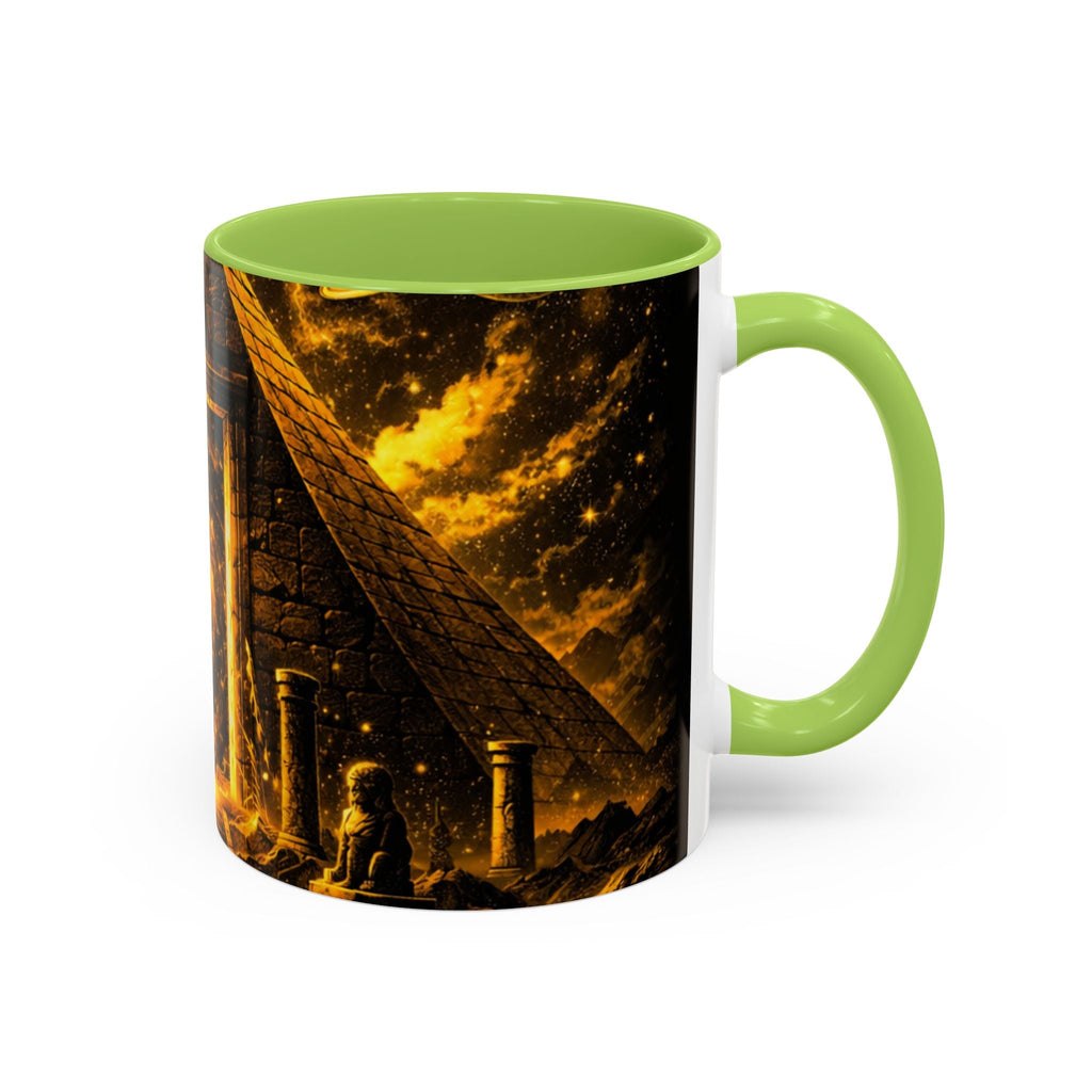 Golden Portal Coffee Mug — Mystical Spiral Galaxy Pyramid Design (11/15 oz) Printify