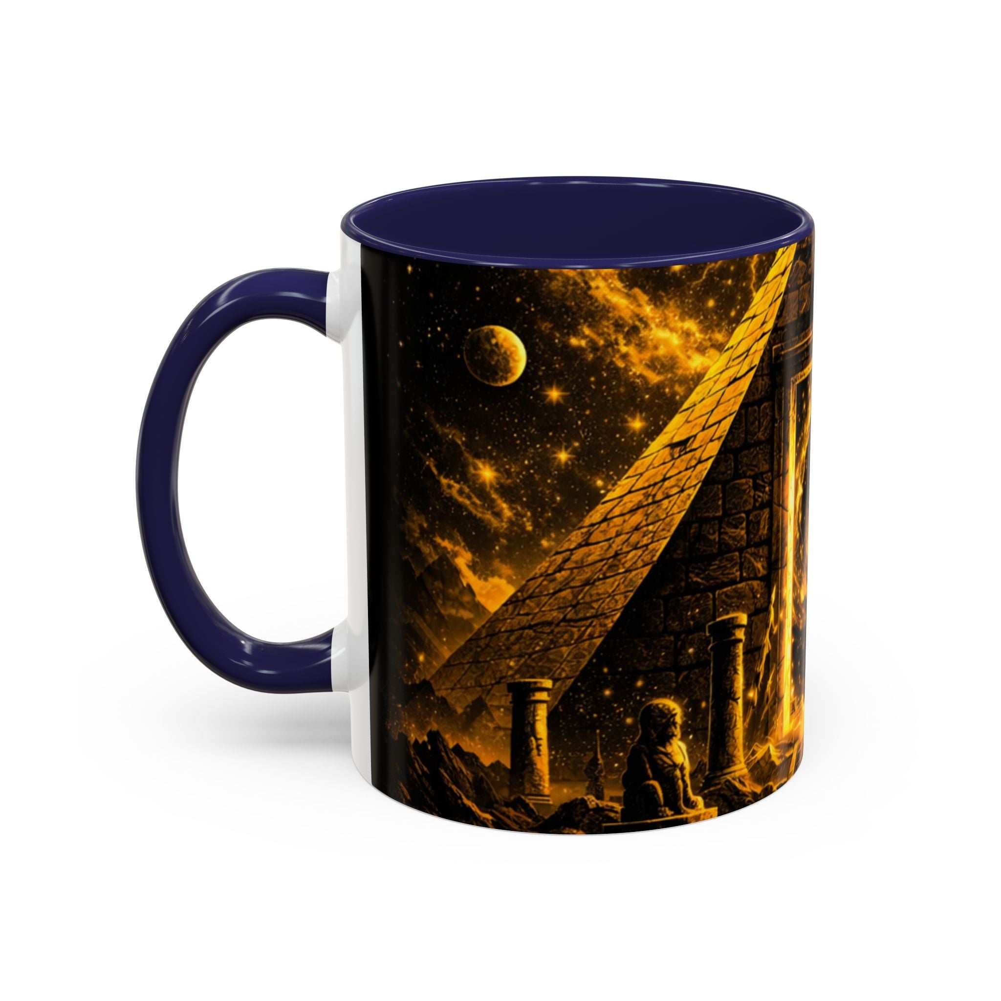 Golden Portal Coffee Mug — Mystical Spiral Galaxy Pyramid Design (11/15 oz) Printify