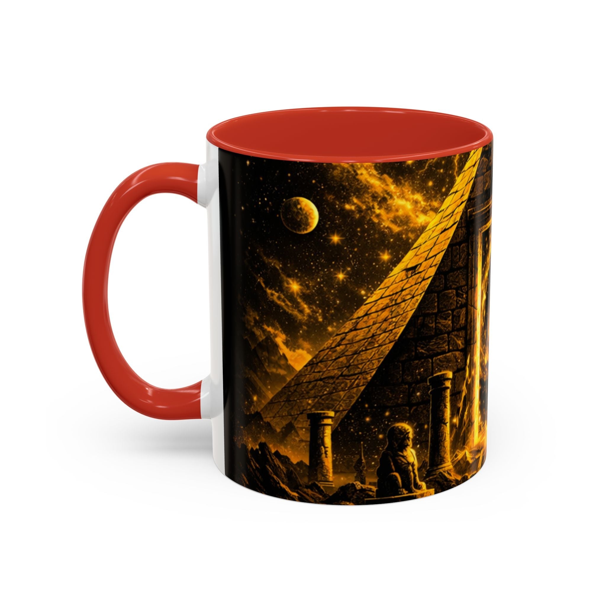 Golden Portal Coffee Mug — Mystical Spiral Galaxy Pyramid Design (11/15 oz) Printify