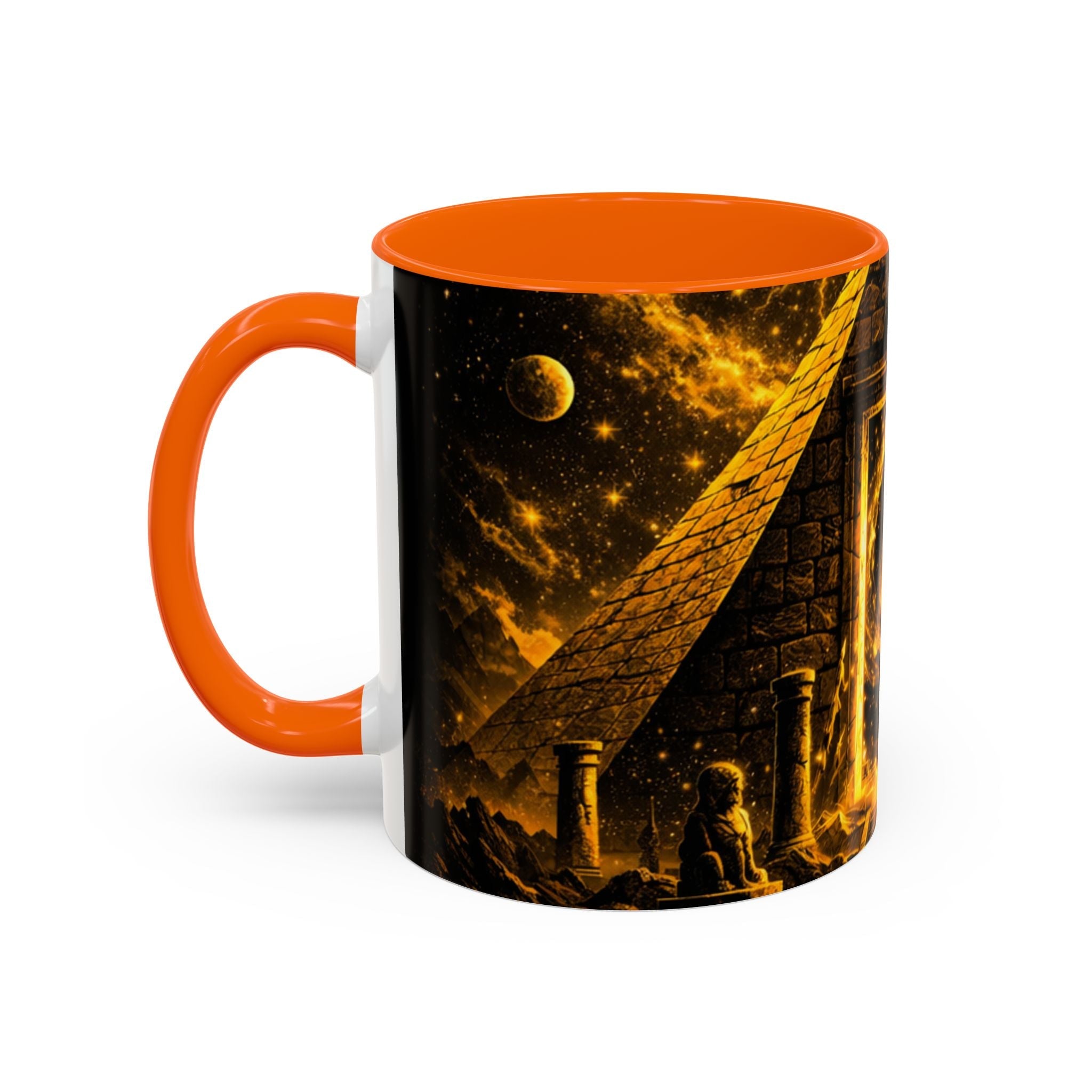 Golden Portal Coffee Mug — Mystical Spiral Galaxy Pyramid Design (11/15 oz) Printify