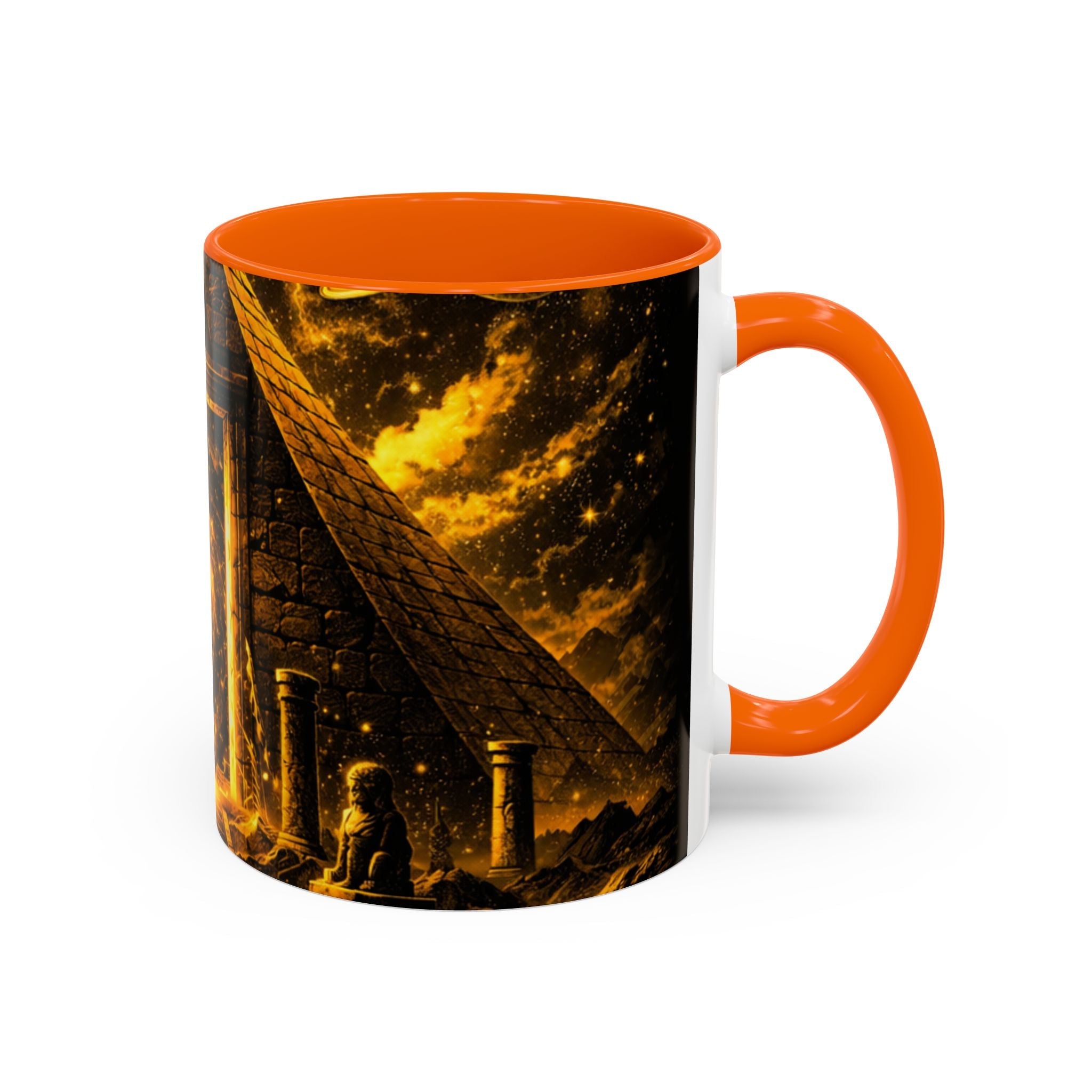Golden Portal Coffee Mug — Mystical Spiral Galaxy Pyramid Design (11/15 oz) Printify