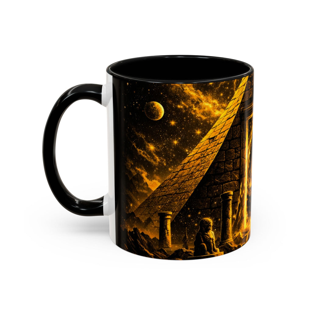 Golden Portal Coffee Mug — Mystical Spiral Galaxy Pyramid Design (11/15 oz) Printify