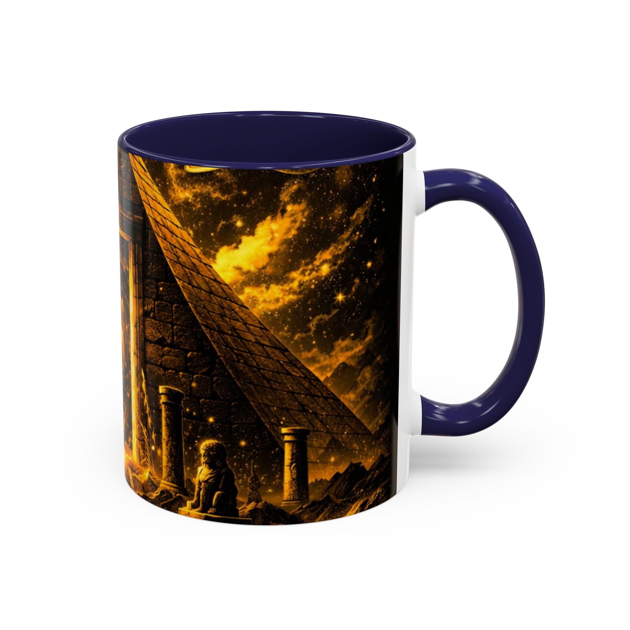 Golden Portal Coffee Mug — Mystical Spiral Galaxy Pyramid Design (11/15 oz) Printify