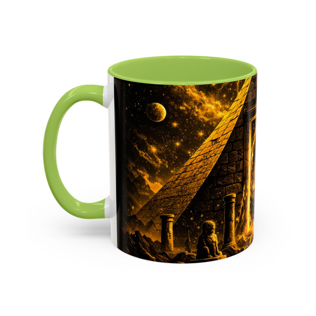 Golden Portal Coffee Mug — Mystical Spiral Galaxy Pyramid Design (11/15 oz) Printify