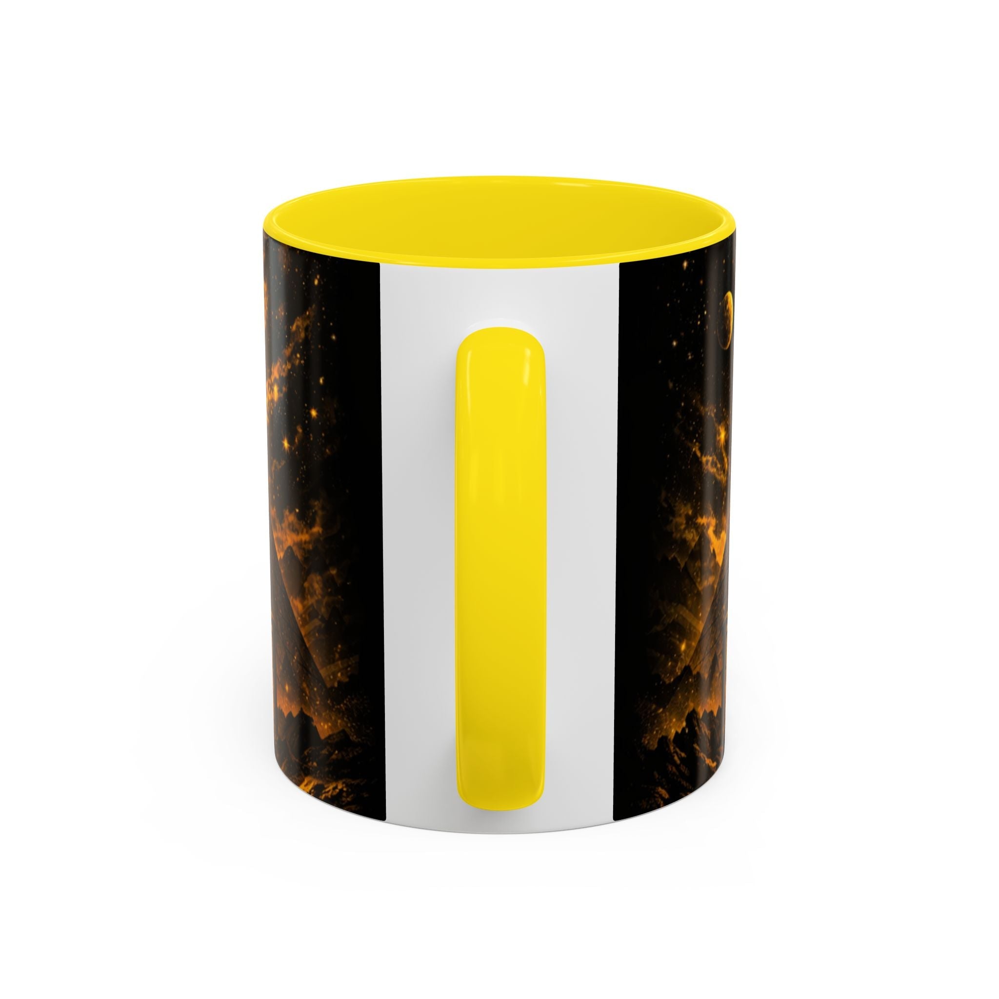 Golden Portal Coffee Mug — Mystical Spiral Galaxy Pyramid Design (11/15 oz) Printify