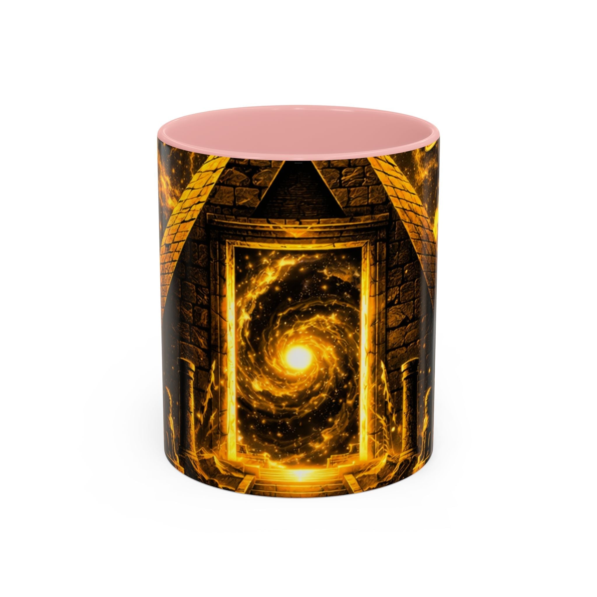 Golden Portal Coffee Mug — Mystical Spiral Galaxy Pyramid Design (11/15 oz) Printify