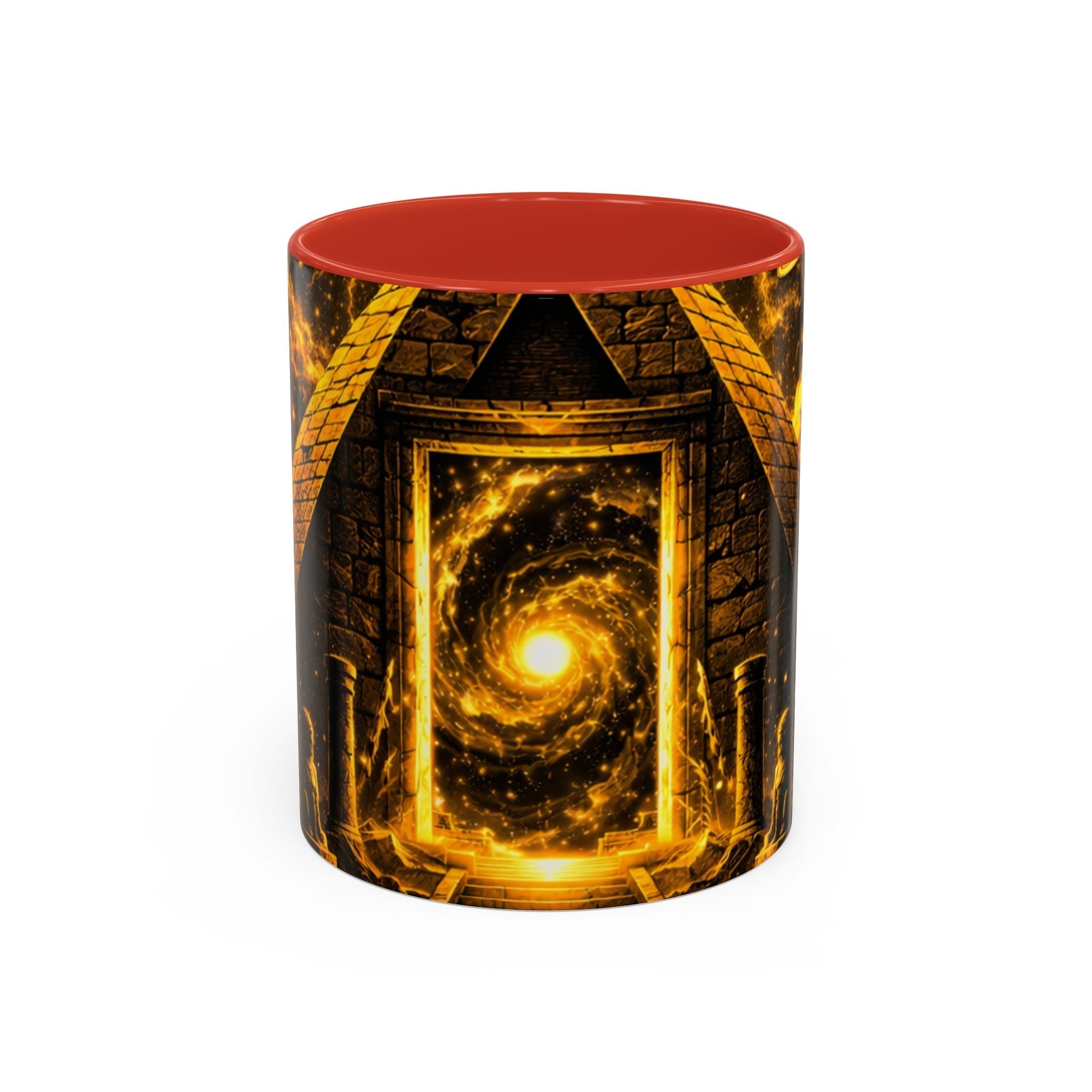 Golden Portal Coffee Mug — Mystical Spiral Galaxy Pyramid Design (11/15 oz) Printify