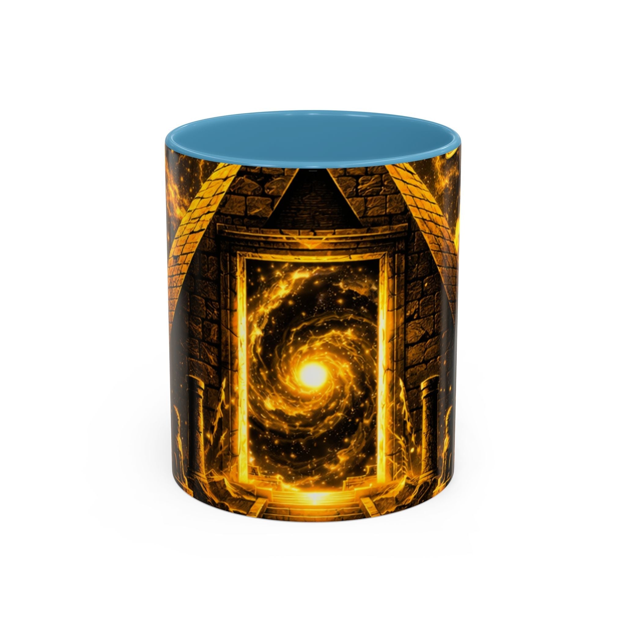 Golden Portal Coffee Mug — Mystical Spiral Galaxy Pyramid Design (11/15 oz) Printify