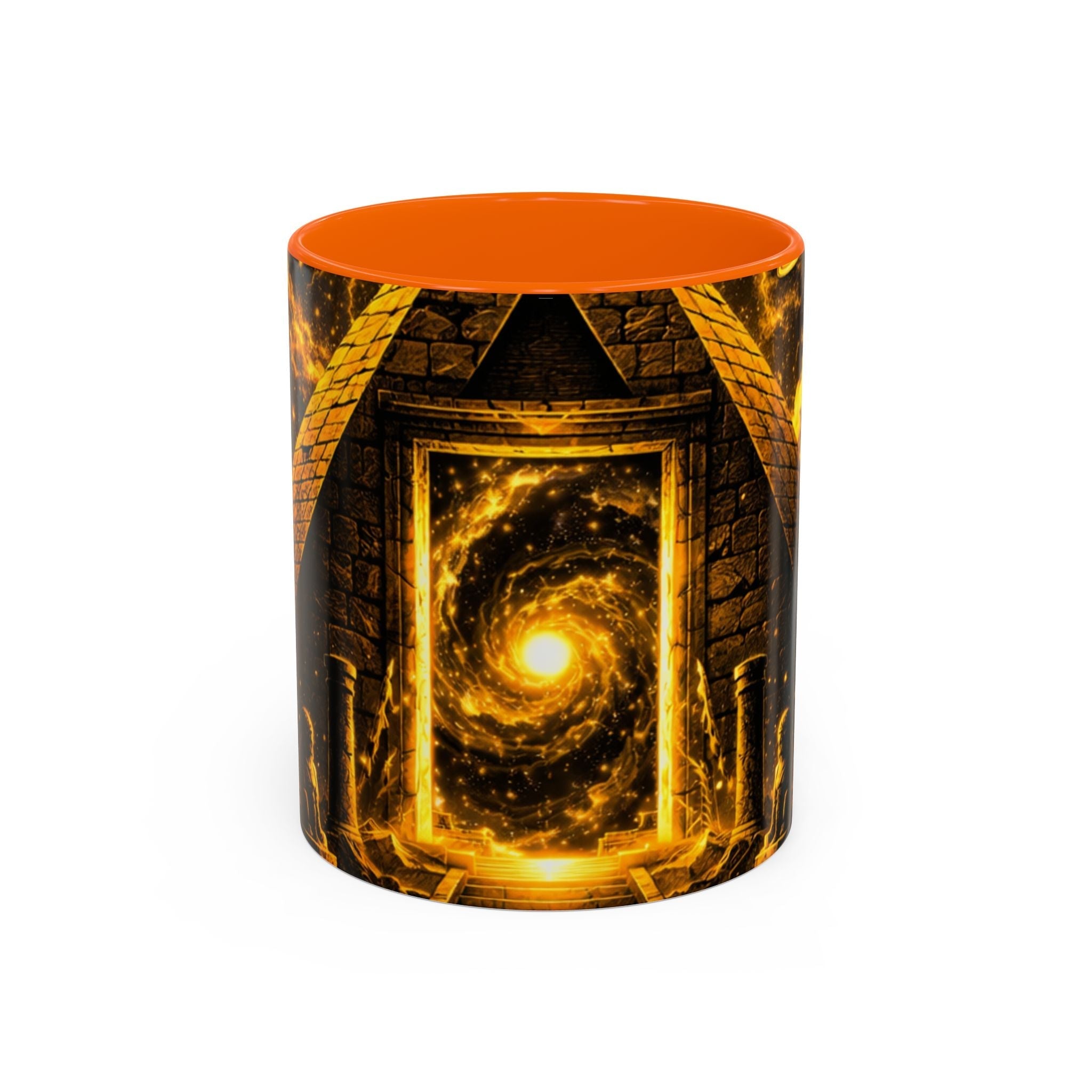 Golden Portal Coffee Mug — Mystical Spiral Galaxy Pyramid Design (11/15 oz) Printify