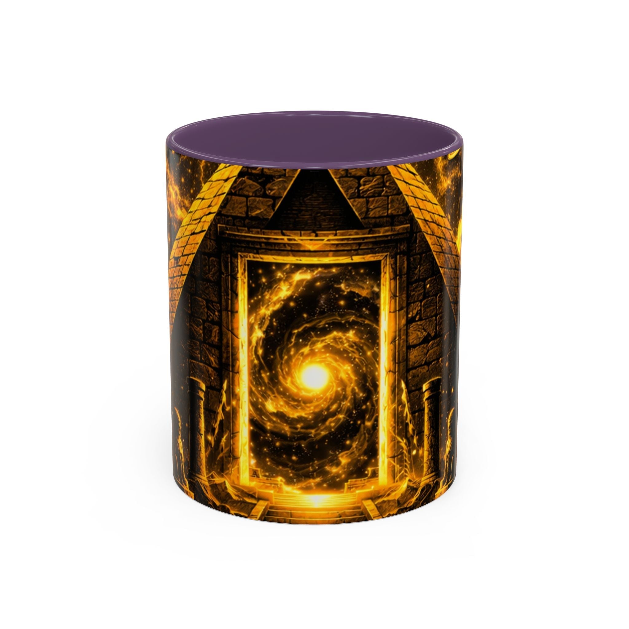 Golden Portal Coffee Mug — Mystical Spiral Galaxy Pyramid Design (11/15 oz) Printify