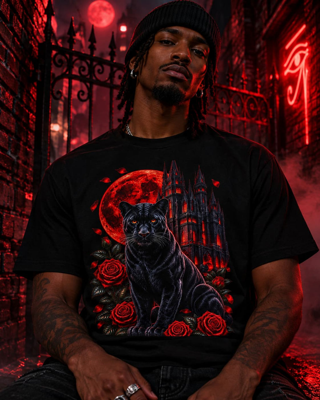 Gothic Black Panther Blood Moon Tee