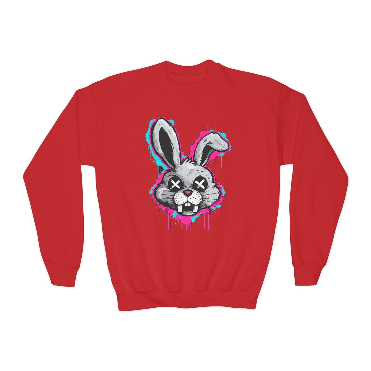 Cool Graffiti Bunny Youth Sweatshirt, Hipster Crewneck, Street Art Apparel, Gift for Kids, Fun Casual Wear, Comfy and Stylish Printify