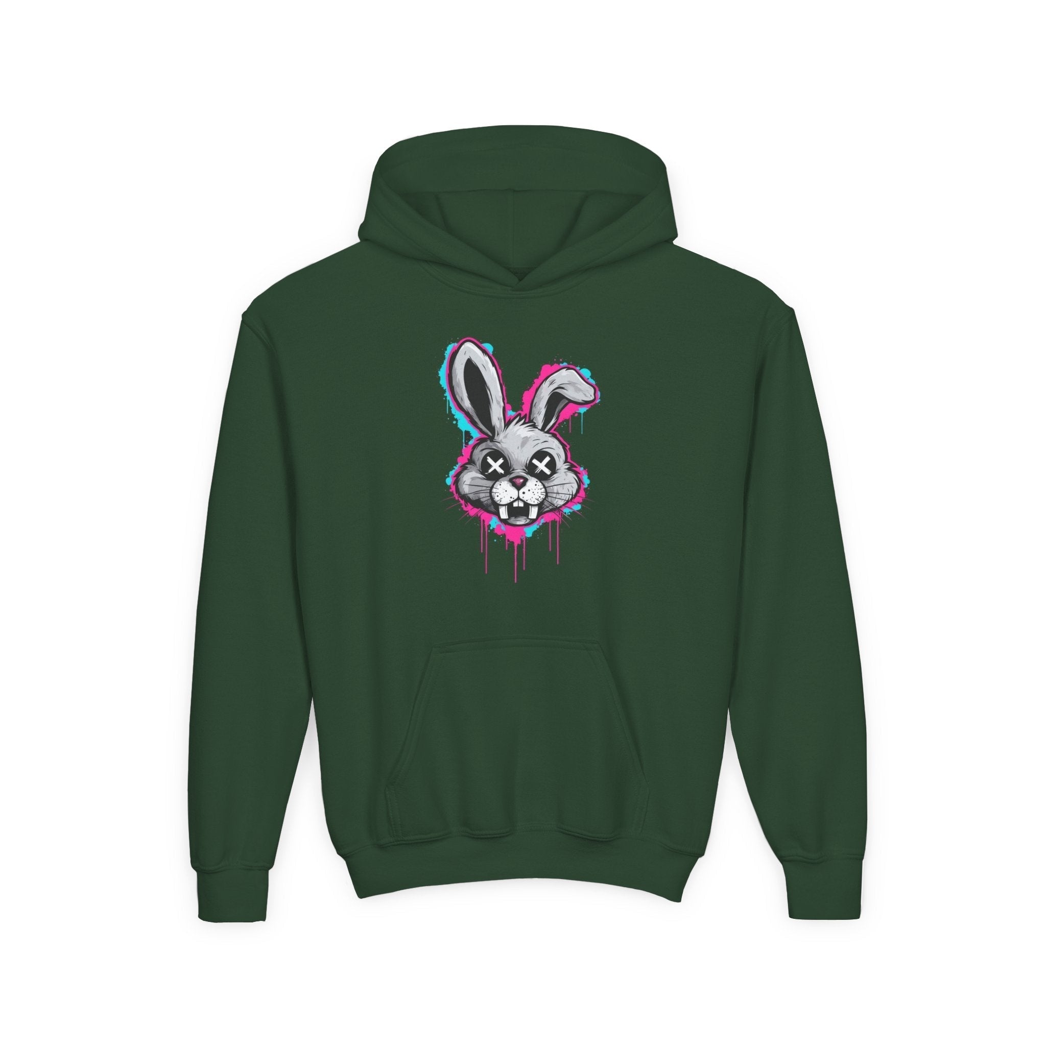 Stylish Graffiti Bunny Youth Hoodie, Trendy Sweatshirt for Kids, Perfect for Birthdays, Halloween, Everyday Wear, Unique Gift Idea Printify