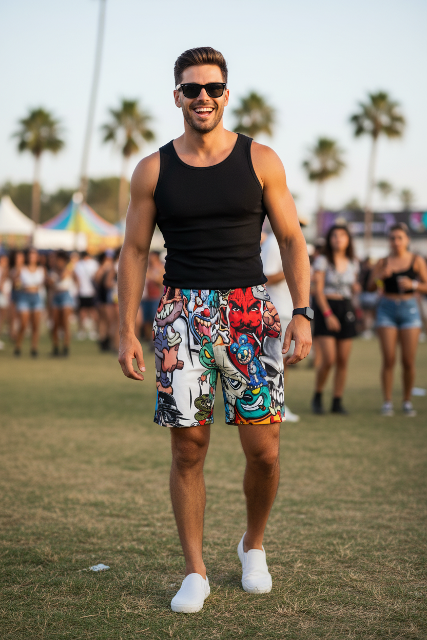 Graffiti Villain Shorts — Festival Summer Drip
