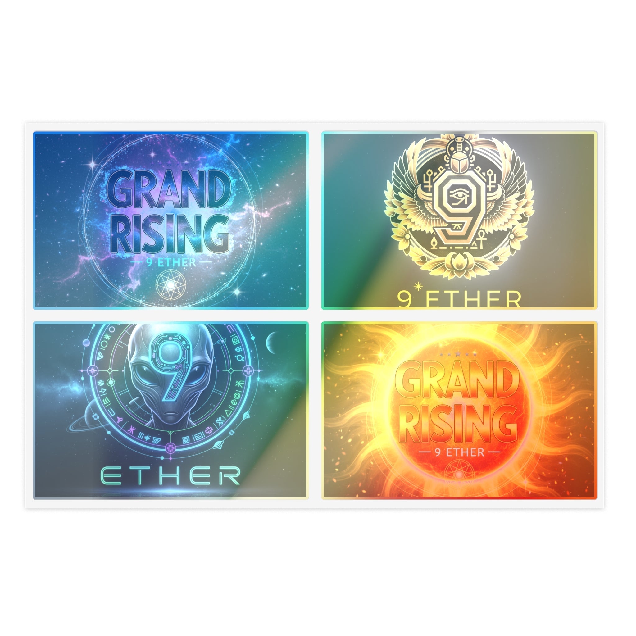 Grand Rising Ether Sticker Sheet — 4-Pack Cosmic Logo Stickers Printify