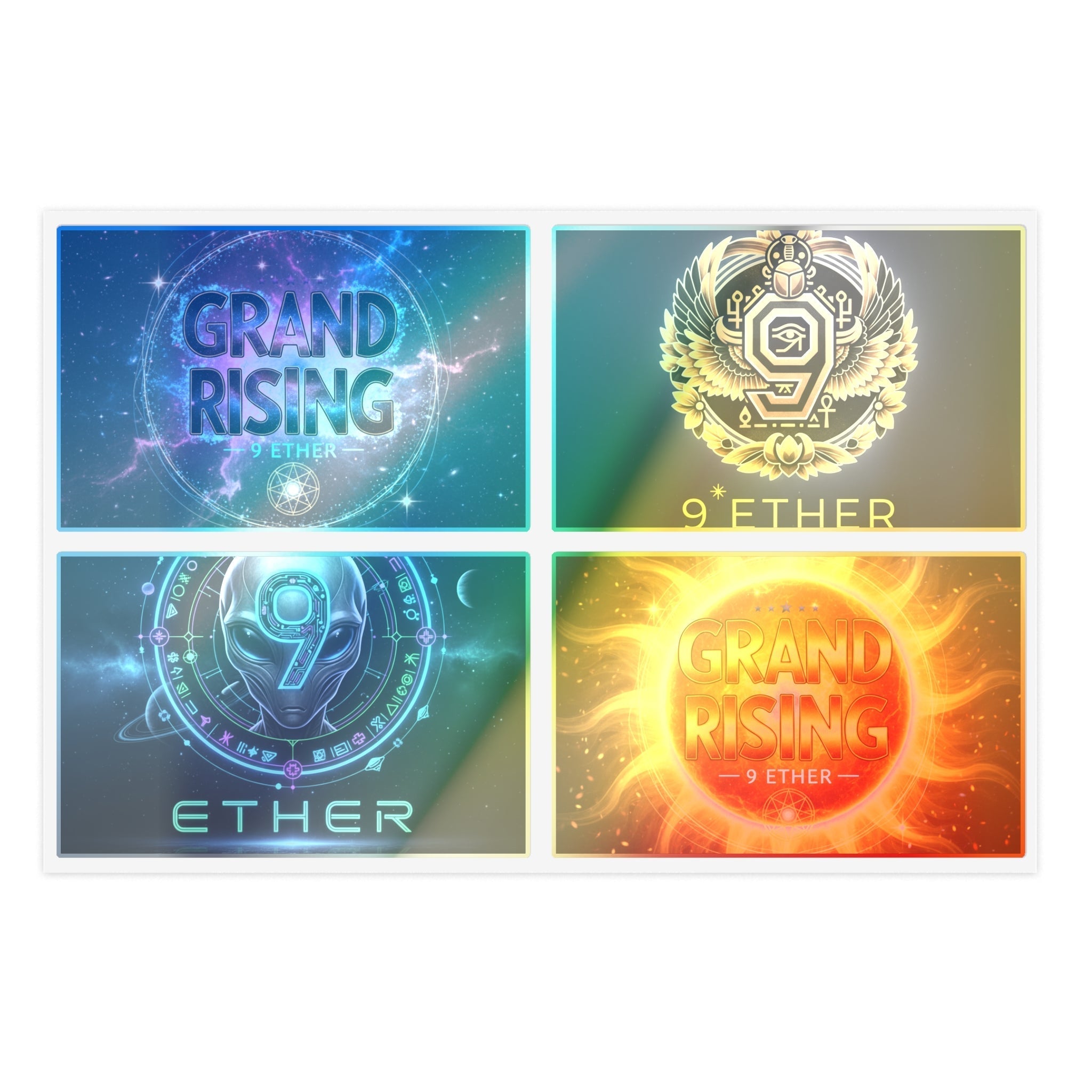Grand Rising Ether Sticker Sheet — 4-Pack Cosmic Logo Stickers Printify