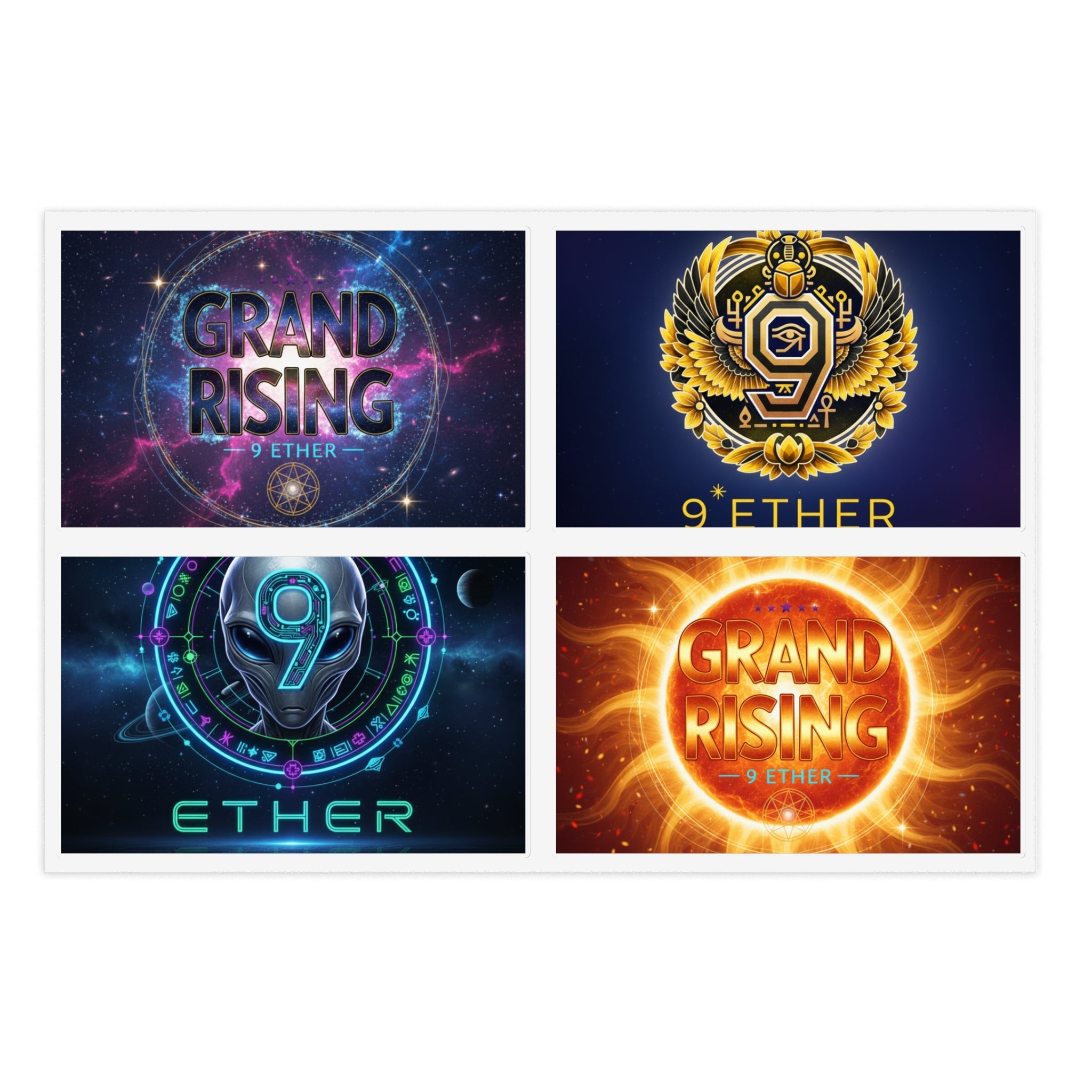 Grand Rising Ether Sticker Sheet — 4-Pack Cosmic Logo Stickers Printify