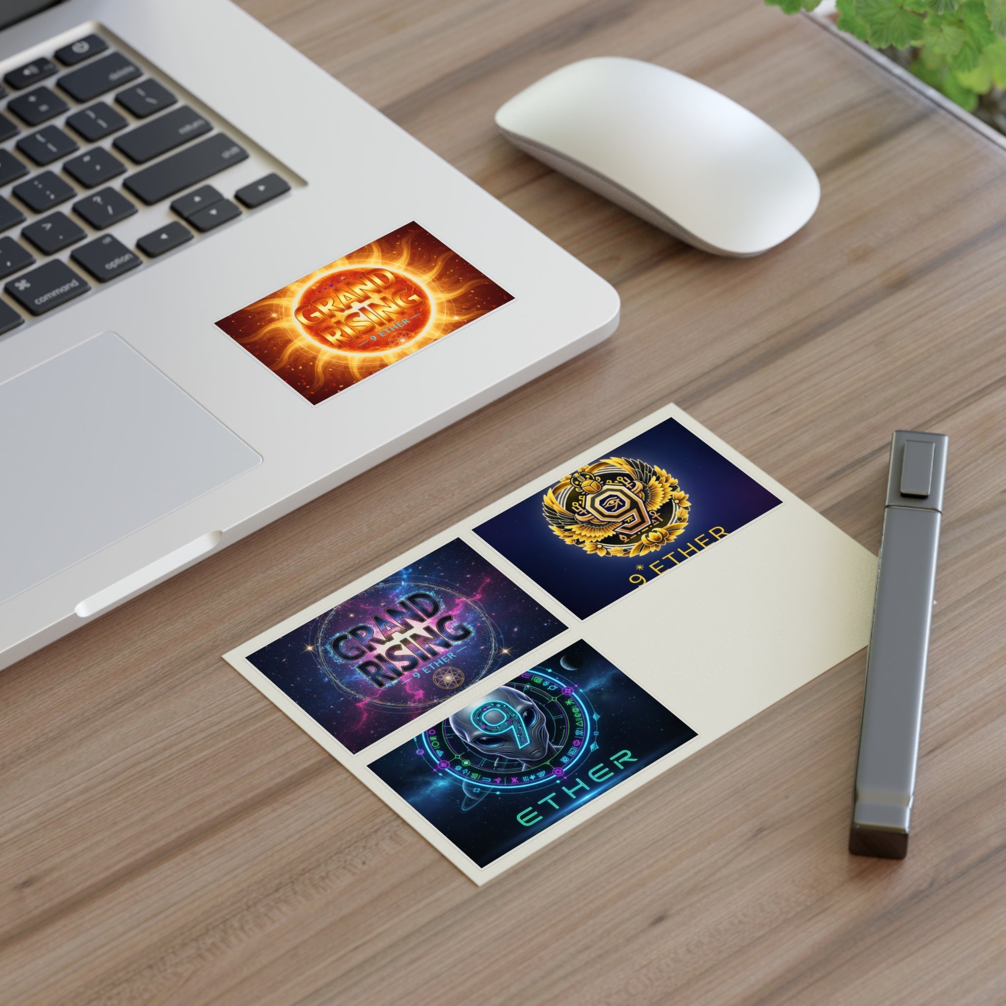 Grand Rising Ether Sticker Sheet — 4-Pack Cosmic Logo Stickers Printify
